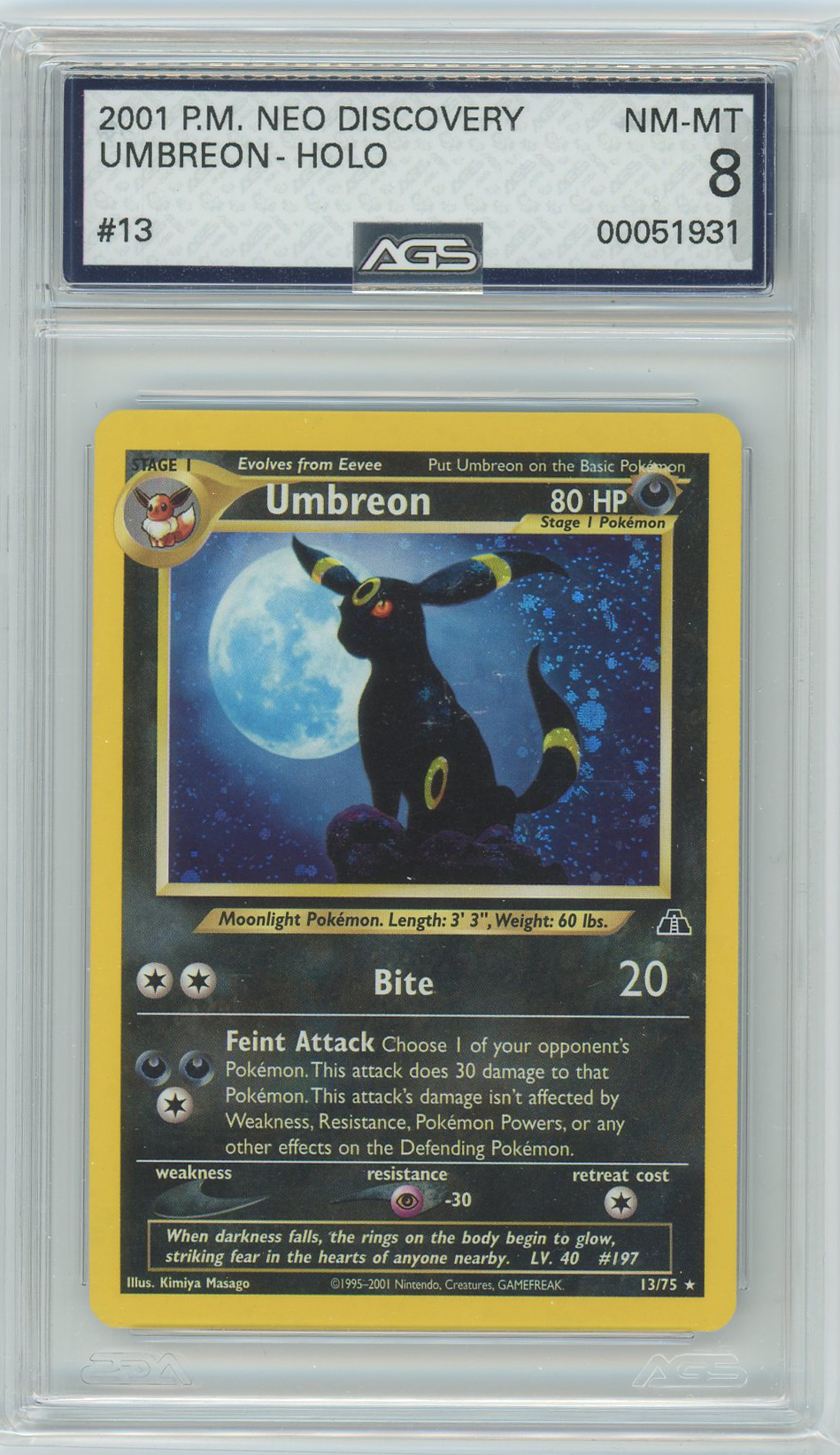 AGS (NM-MT 8) Umbreon #13 w/ HOLO BLEED - Neo Discovery (#00051931)