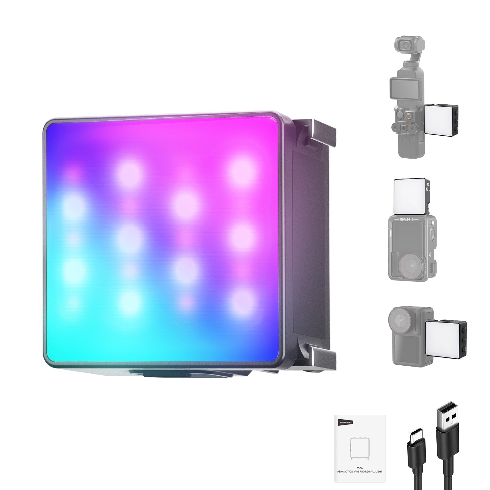 NEEWER BASICS M25/M26 Magnetic LED Light For DJI OSMO Nano Action 3/4/5 Pro