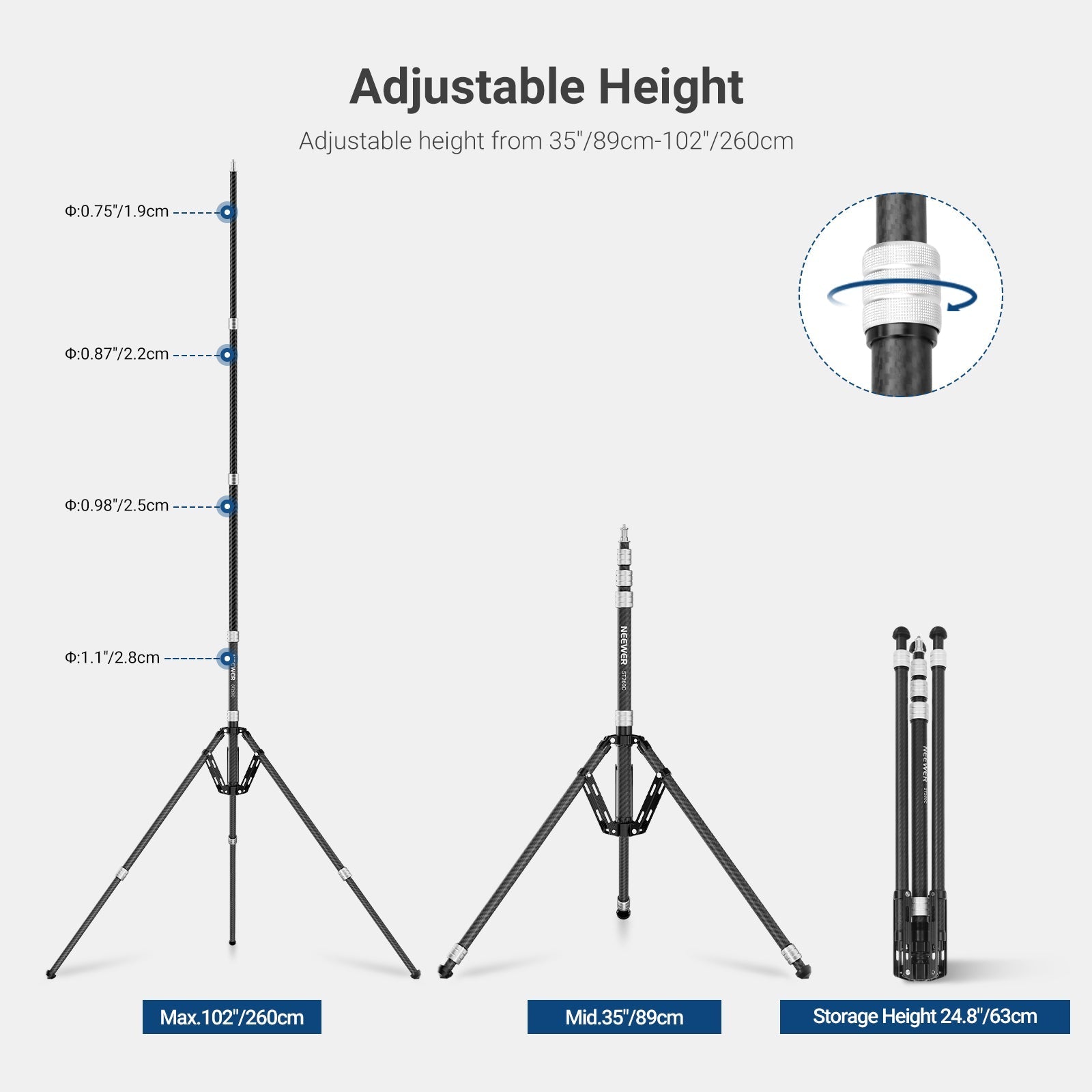 NEEWER ST260C 260cm Carbon Fiber Light Stand