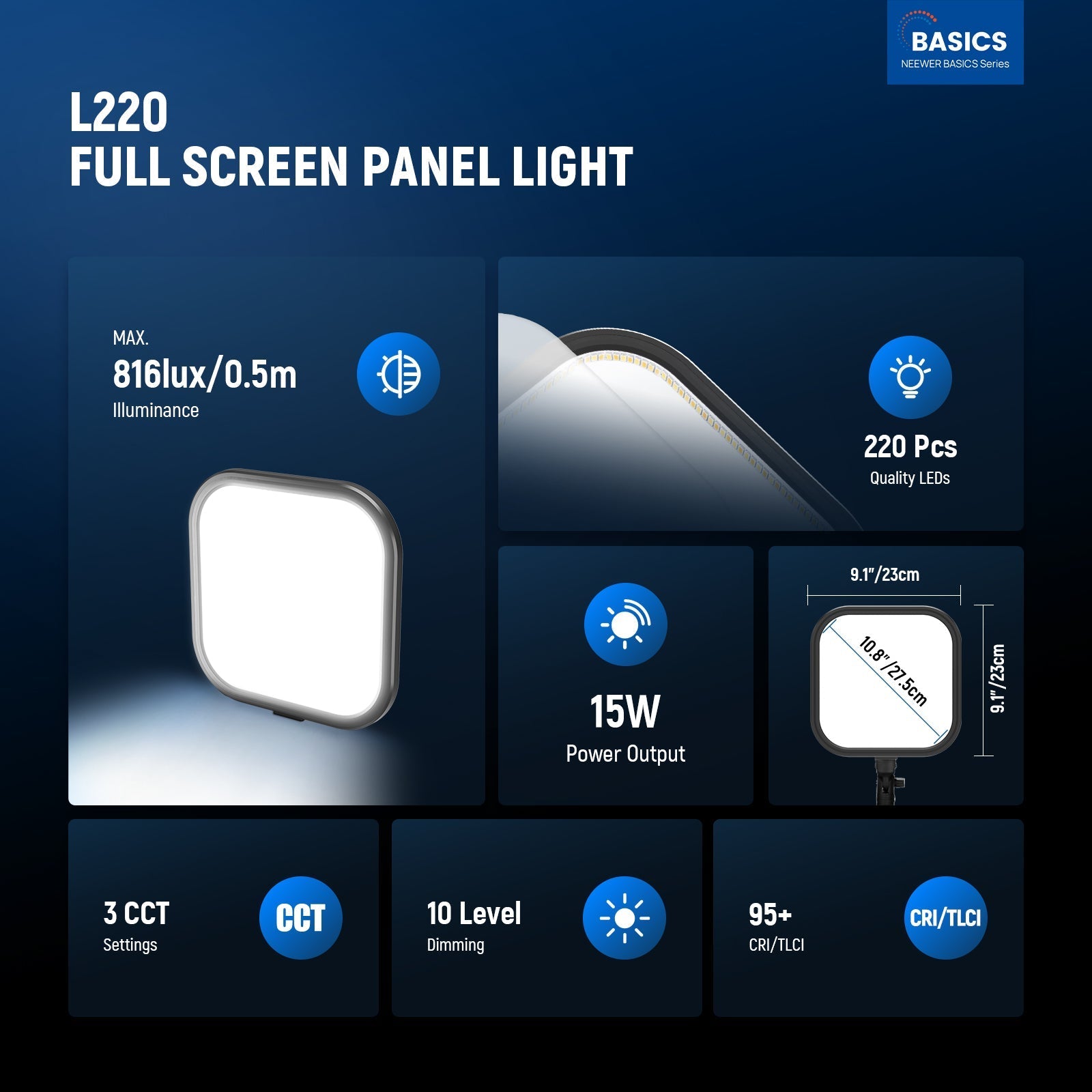 NEEWER BASICS L220 15W 10.8" LED Video Panel Light Kit