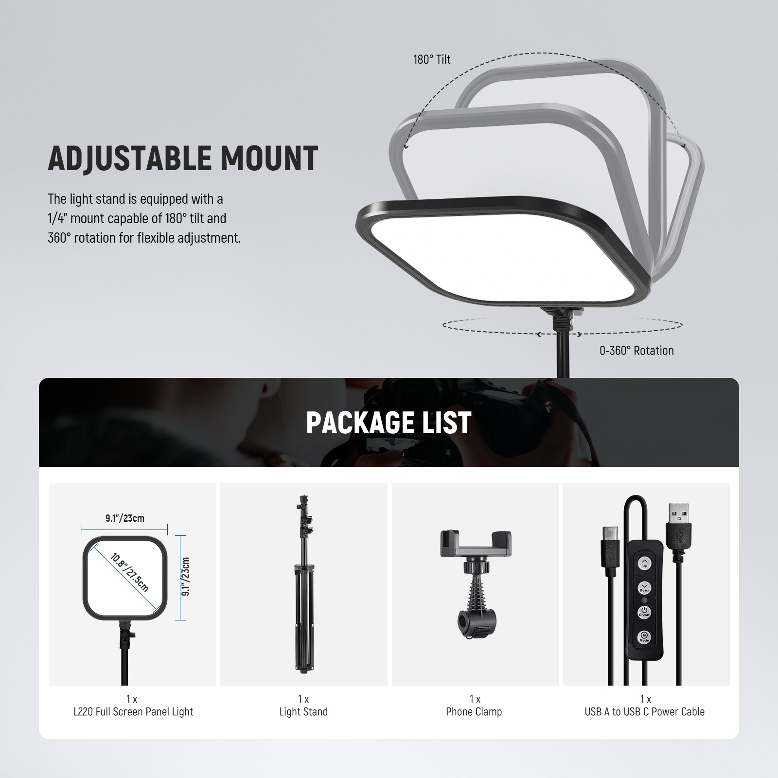 NEEWER BASICS L220 15W 10.8" LED Video Panel Light Kit
