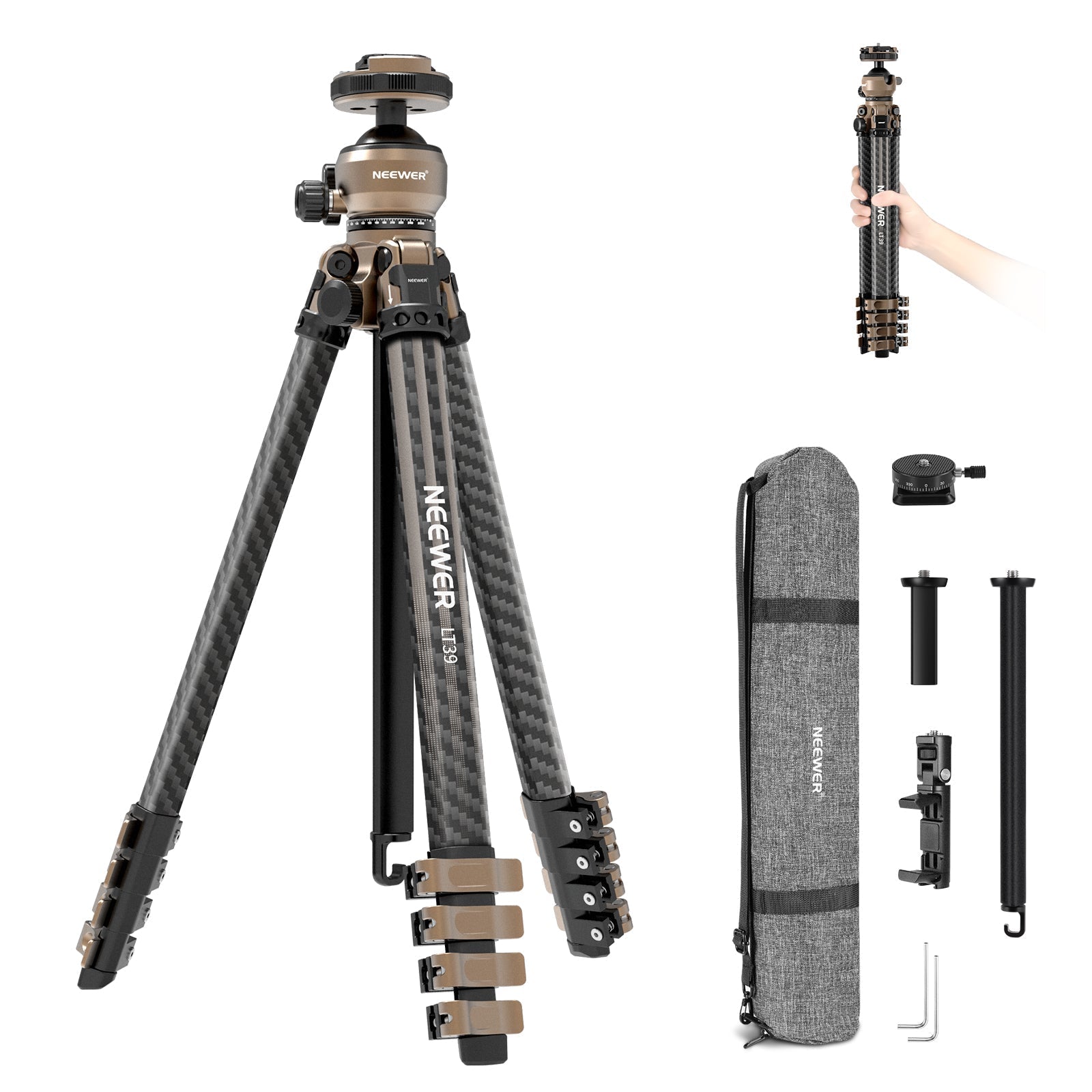 NEEWER LT39 62.4" Carbon Fiber Travel Tripod