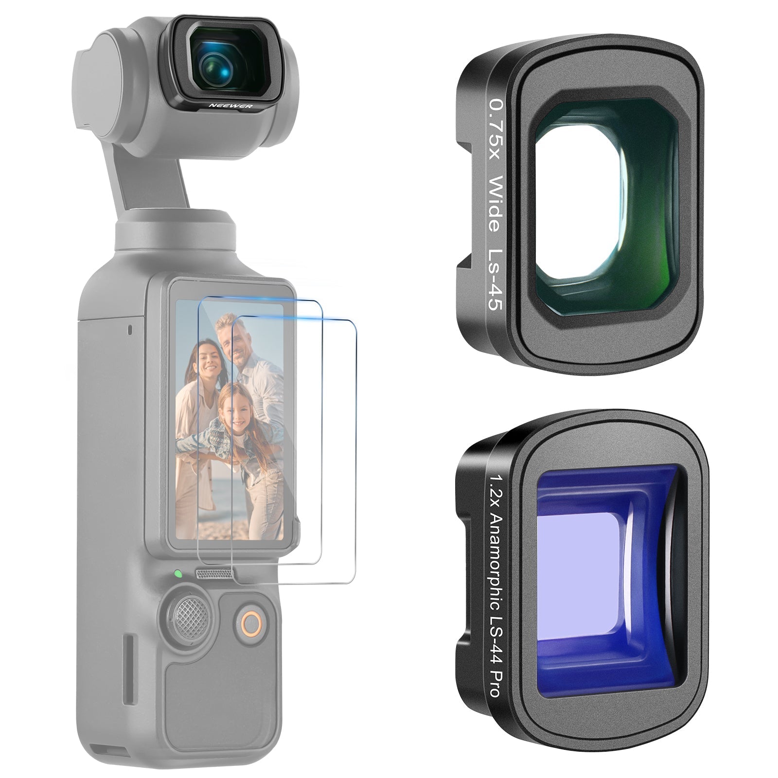 NEEWER FL-C02 Wide Angle + Blue Anamorphic Lens Kit for Pocket 3 / Pocket 4 & Xtra Muse