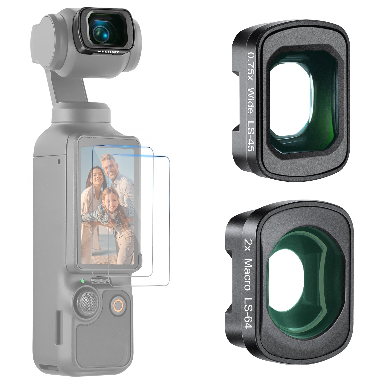 NEEWER FL-B34 0.75X Wide Angle & Macro Lens Set for Pocket 3 / Pocket 4 & Xtra Muse