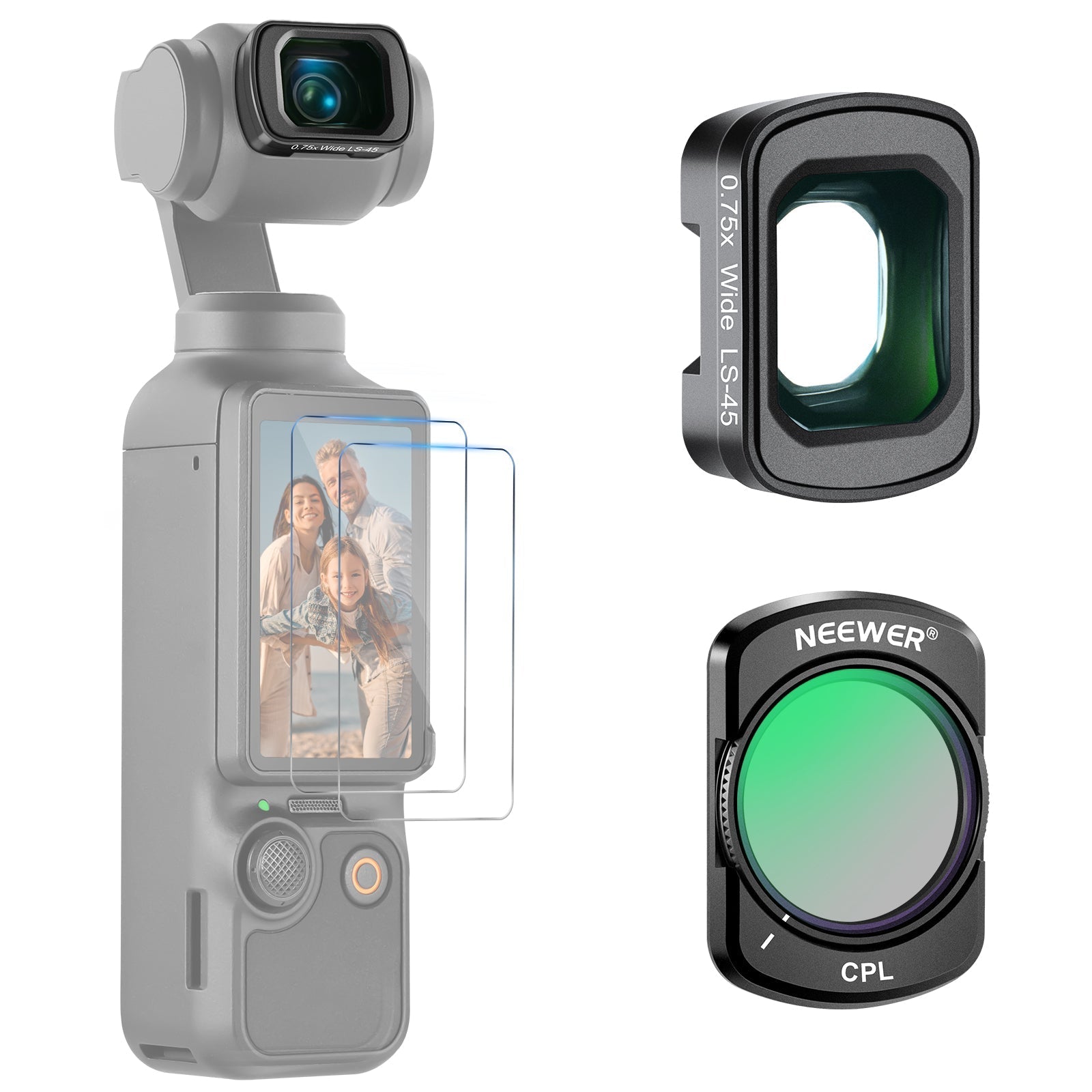 NEEWER FL-B29 2 Pack Filter Set with CPL Filter/0.75X Wide Angle For Pocket 3/Pocket 4 & Xtra Muse