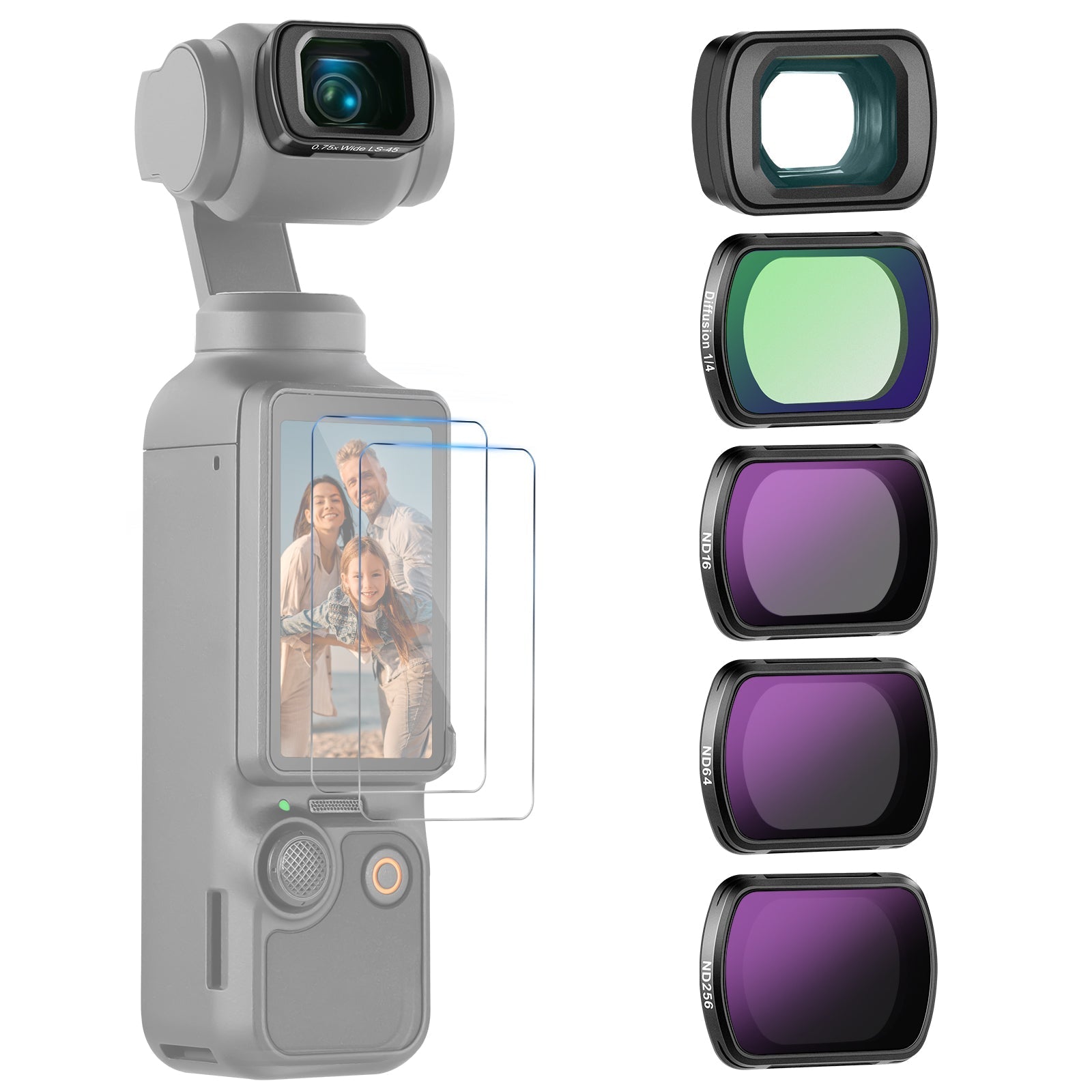 NEEWER FL-B14 ND Filter Set With 0.75X wide Angle Lens For Pocket 3 / Pocket 4 & Xtra Muse