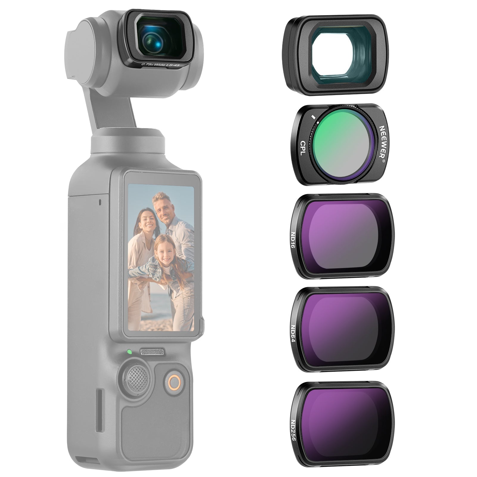 NEEWER FL-B08 ND Filter Set with 0.75x Wide Angle Lens for Pocket 3 / Pocket 4 & Xtra Muse