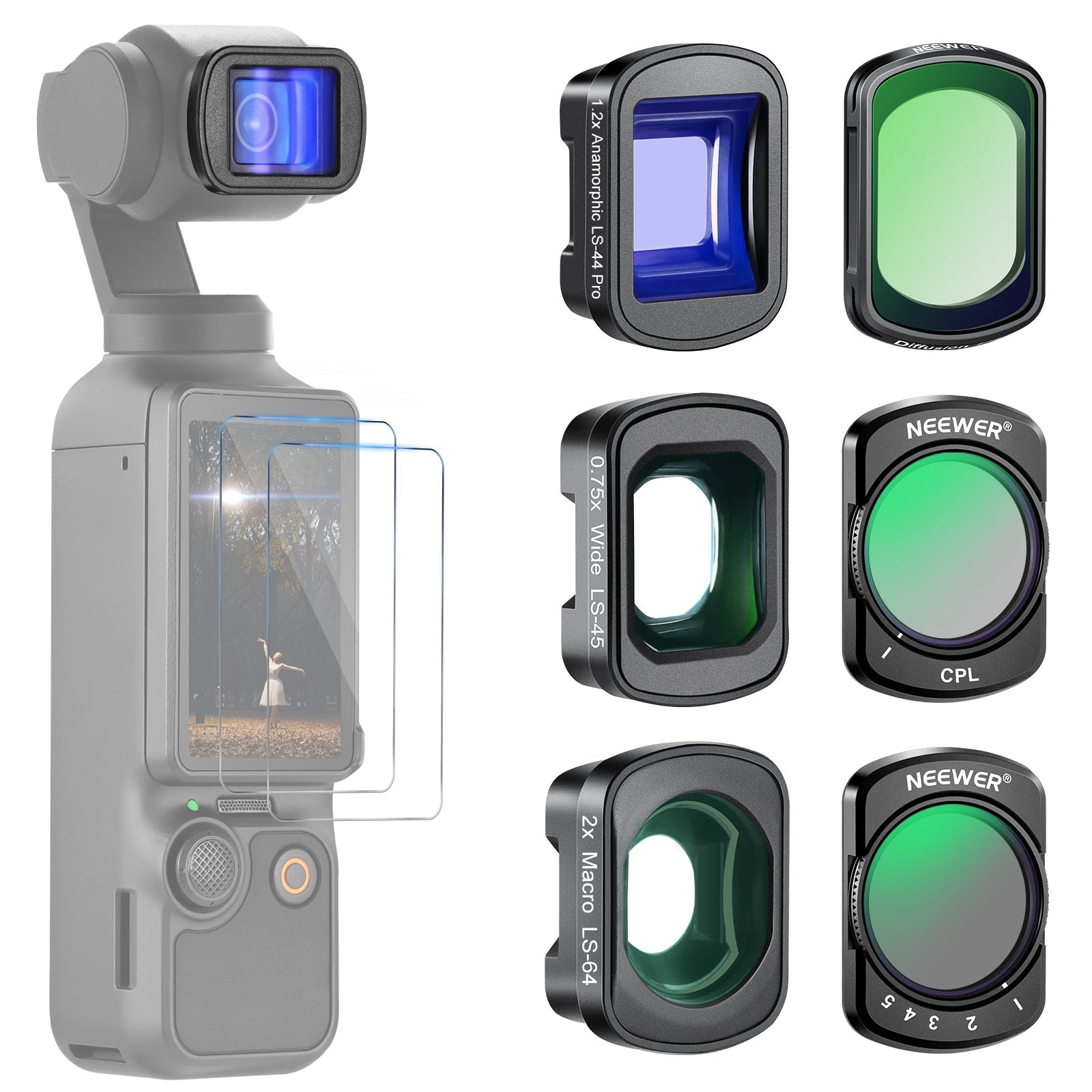 NEEWER FL-B27/FL-B28 Filter Set with Lens for DJI Osmo Pocket 3 / Pocket 4 & Xtra Muse