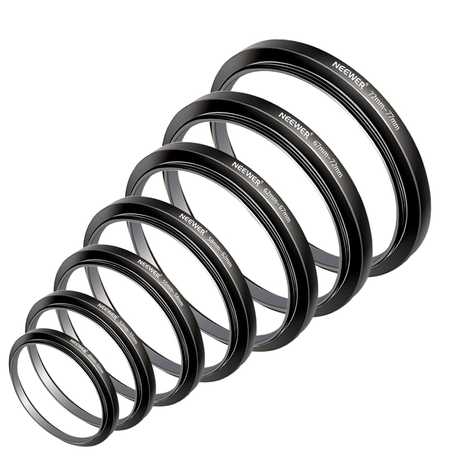 NEEWER 7pcs Step-up Lens Filter Adapter Rings Set
