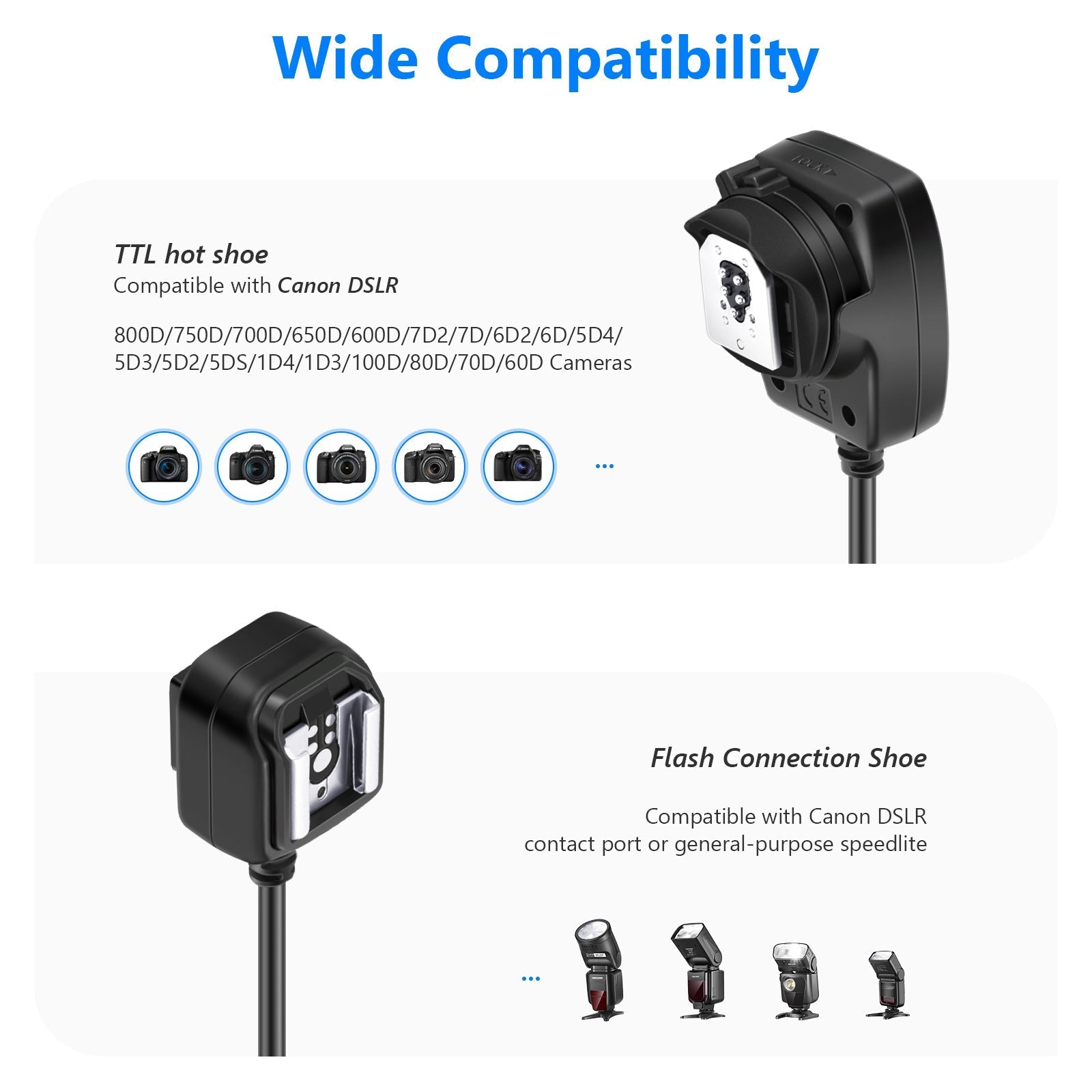 NEEWER 4.2'/1.3m TTL Off Camera Flash Speedlite Cord For Canon