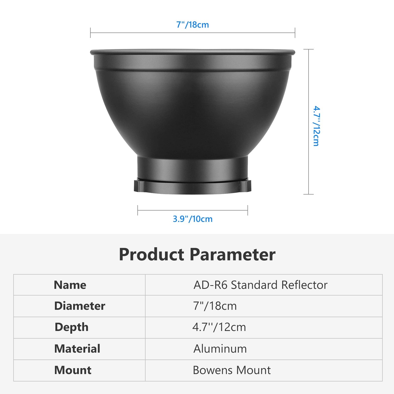 NEEWER 7 inch/18CM Standard Reflector Diffuser Lamp Shade Dish