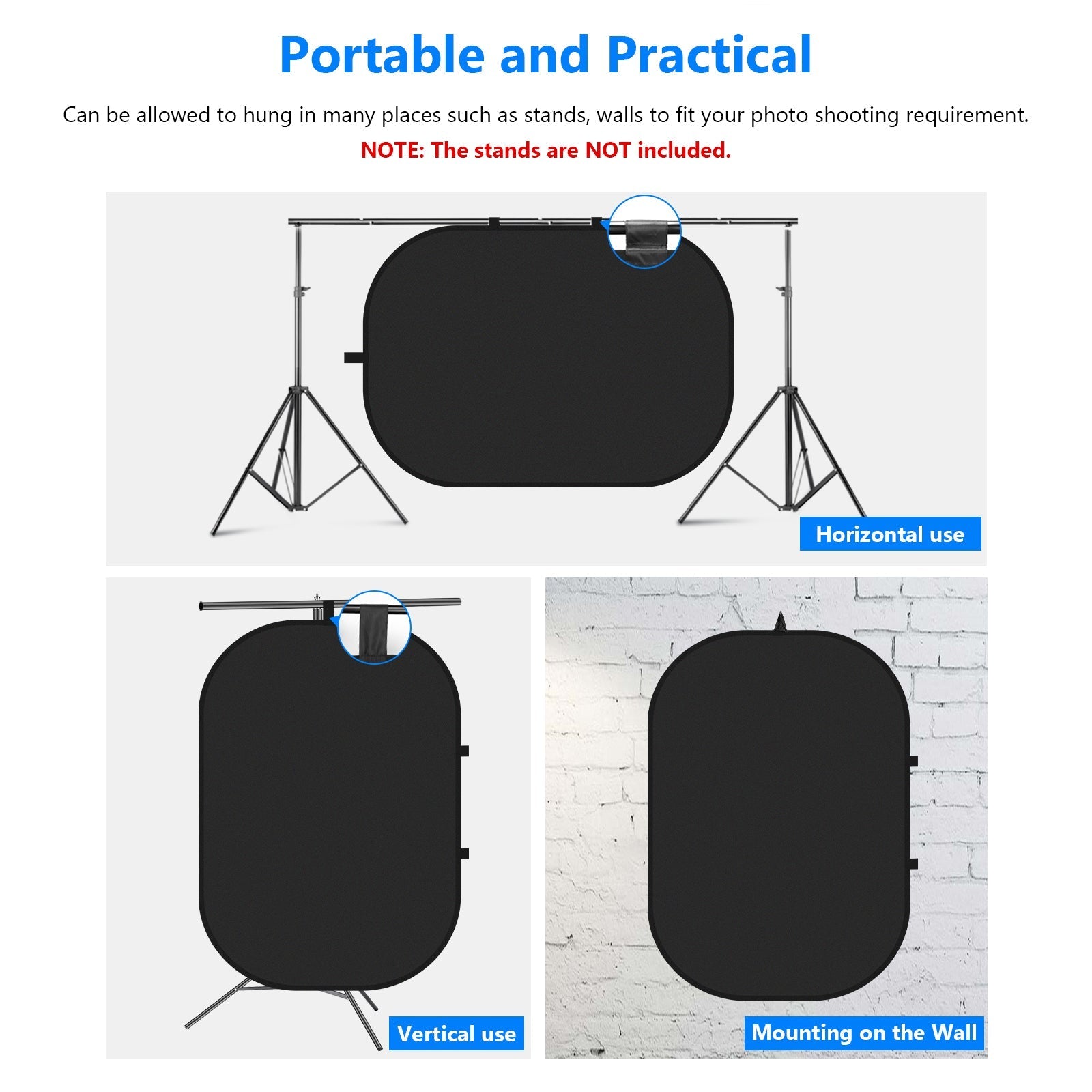 NEEWER 1.5x2m / 5x7ft 2-in-1 Collapsible Backdrop Kit (Black&White)