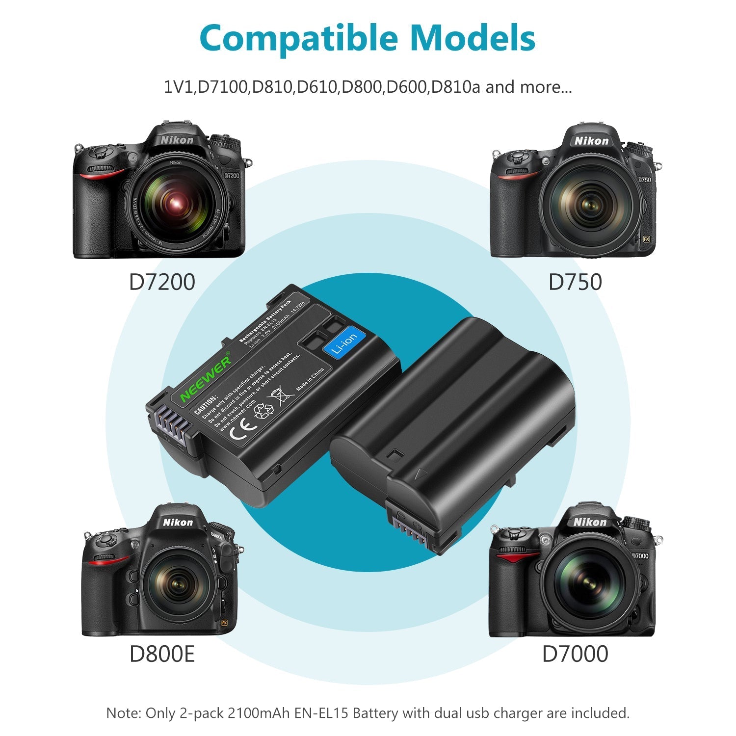 NEEWER Replacement Battery and Charger Set for Nikon EN-EL15