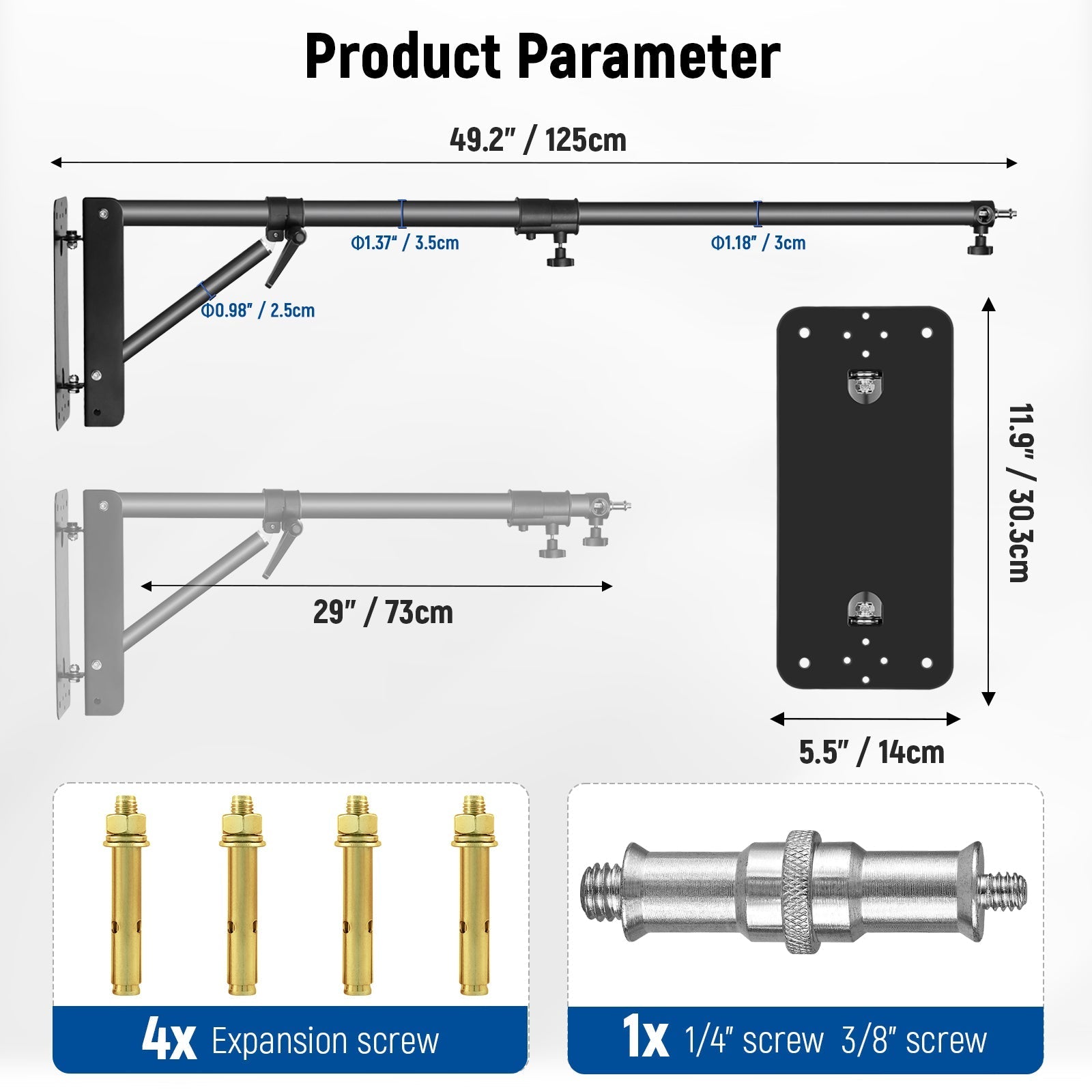 NEEWER 125cm Triangle Wall Mounting Boom Arm