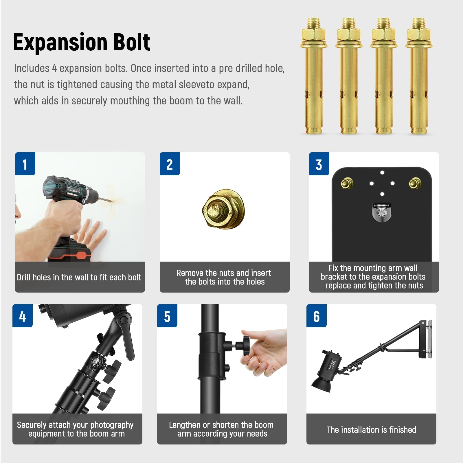 NEEWER 125cm Triangle Wall Mounting Boom Arm