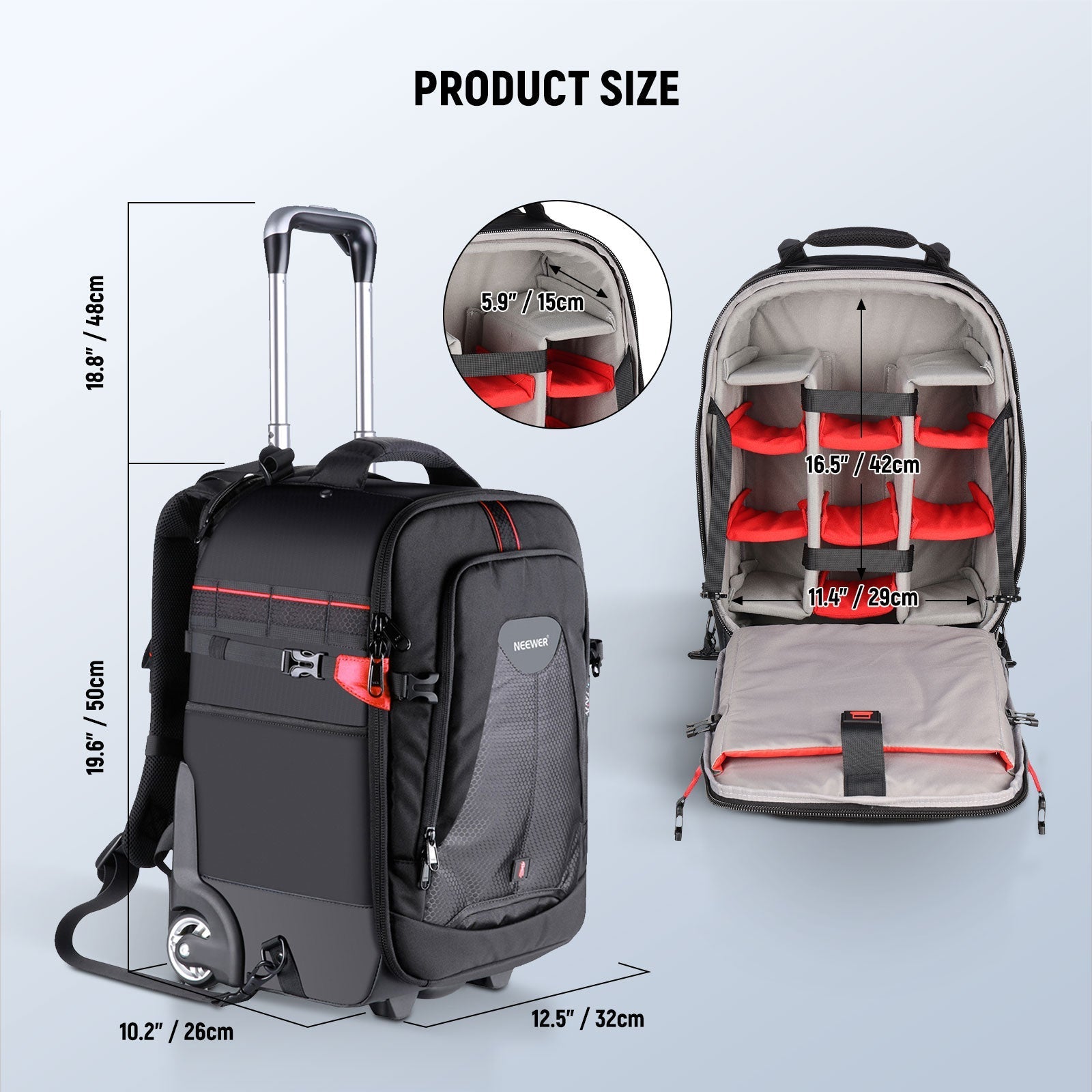 NEEWER 19.7"x13"x9.84" 2-in-1 Trolley Backpack
