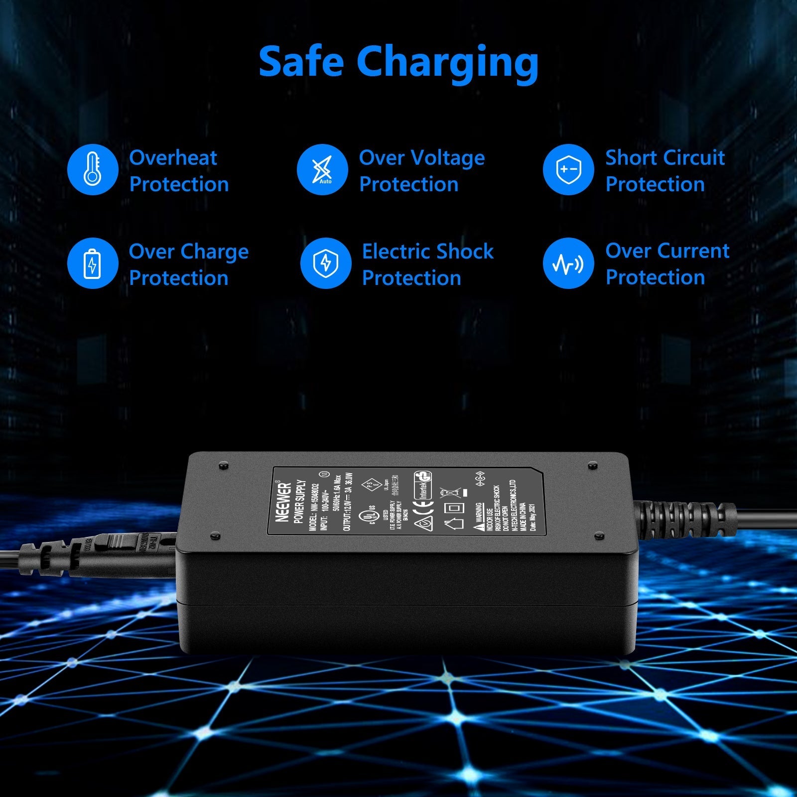NEEWER AC 100-240V to DC 12V Power Supply Adapter (5A 60W / 3A 36W)