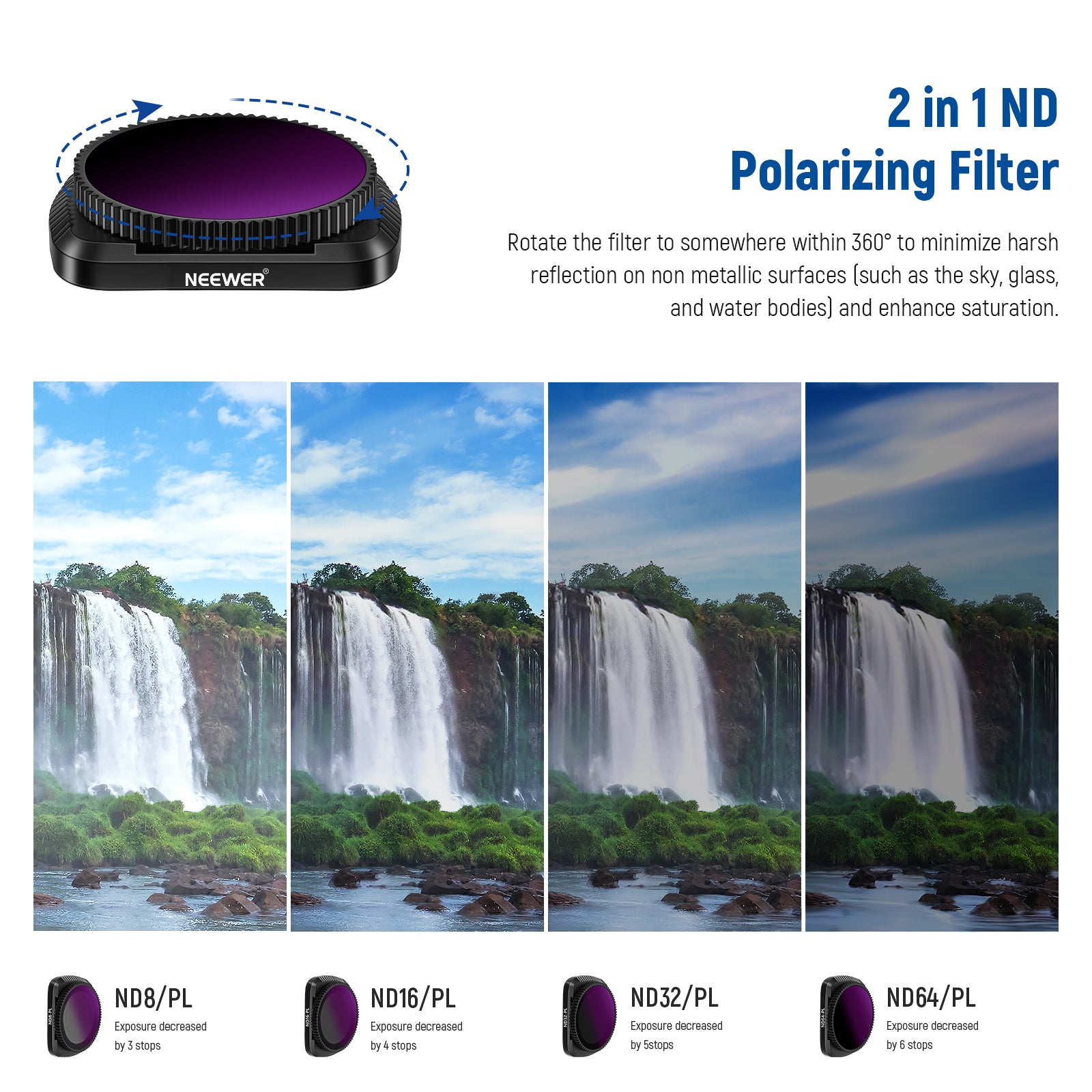NEEWER FL-4NL 4-Pack Magnetic ND/PL Filter Kit for DJI Osmo Pocket 2/1