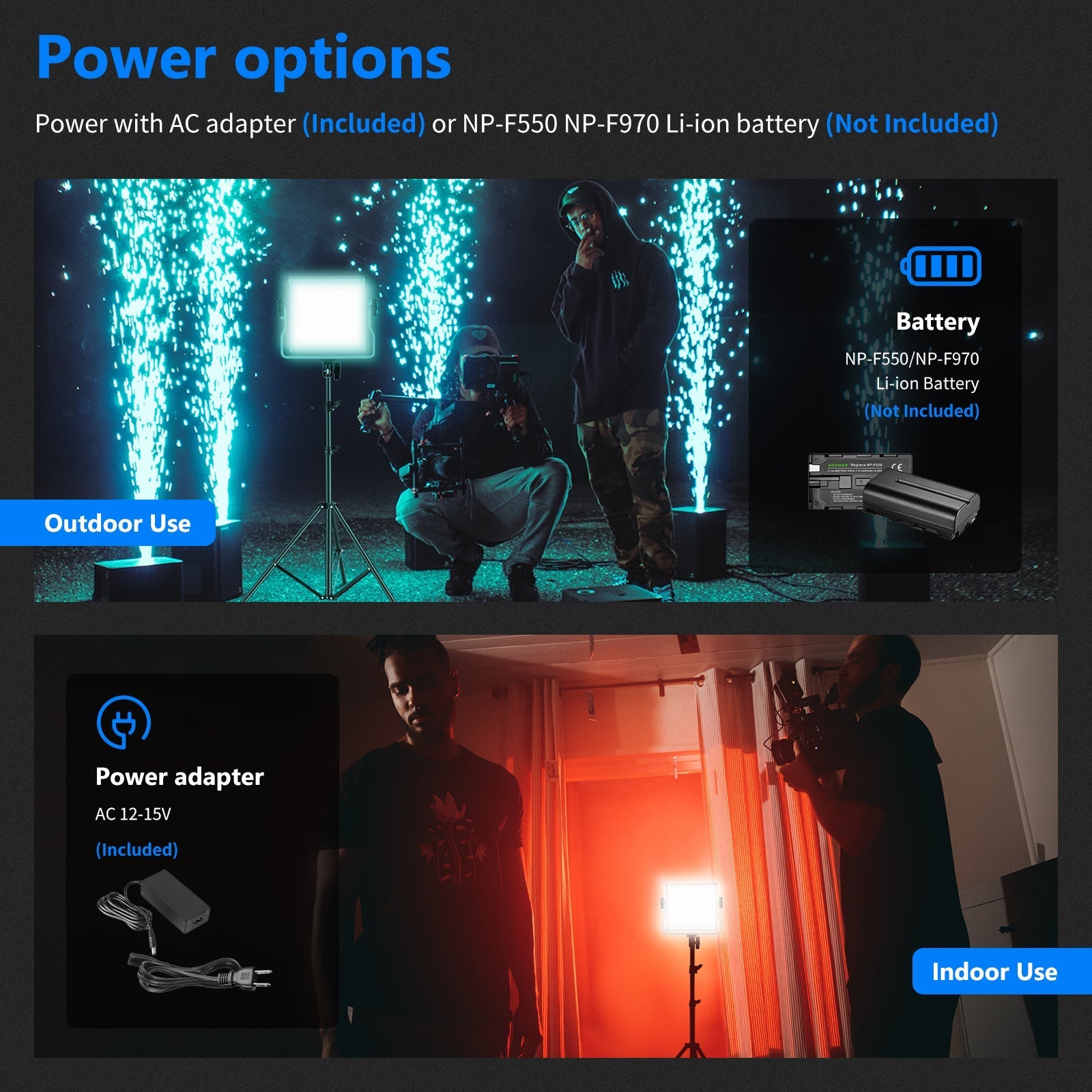 NEEWER 2 Pack RGB480 APP Control RGB LED Light
