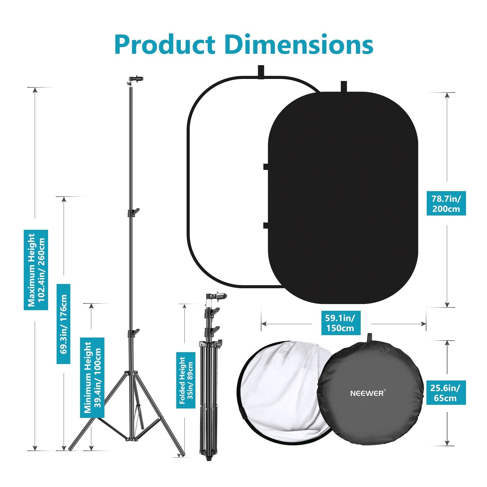 NEEWER 1.5x2m / 5x7ft 2-in-1 Collapsible Backdrop Kit (Black&White)
