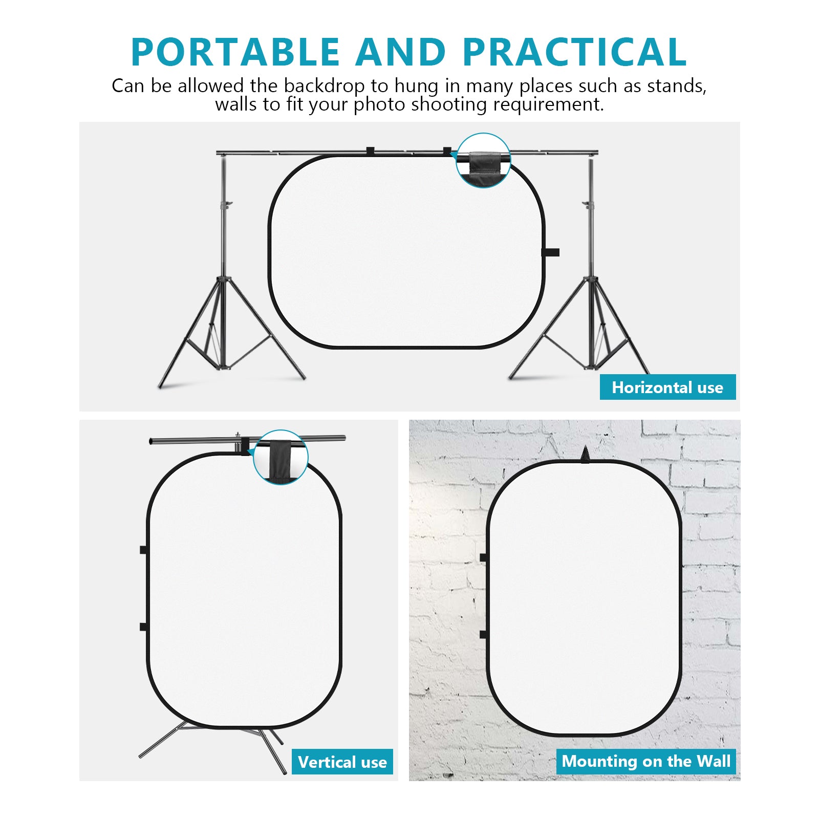 NEEWER 1.5x2m / 5x7ft 2-in-1 Collapsible Backdrop Kit (Black&White)