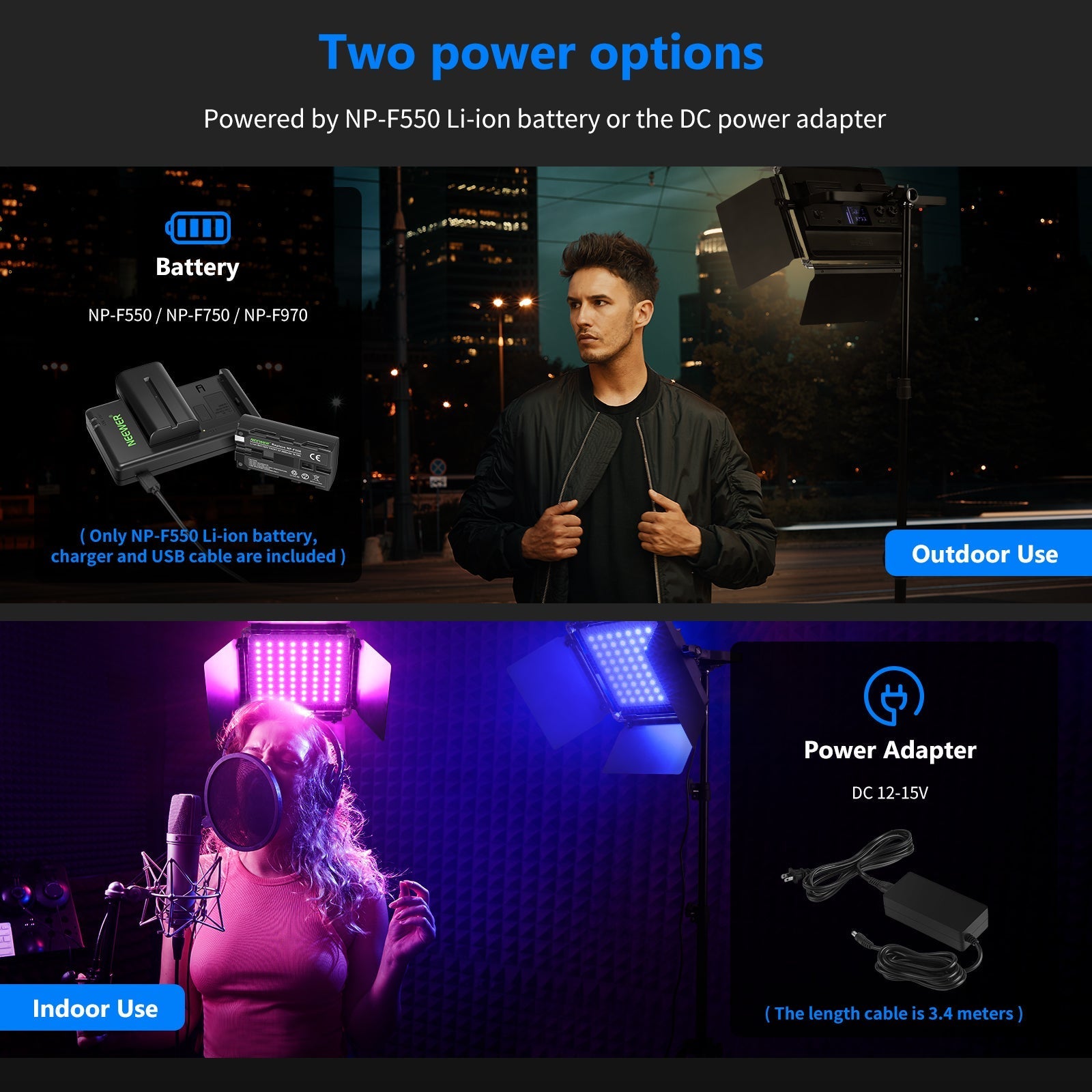 NEEWER 2 Pack P200 RGB LED Video Light Kit with APP Control