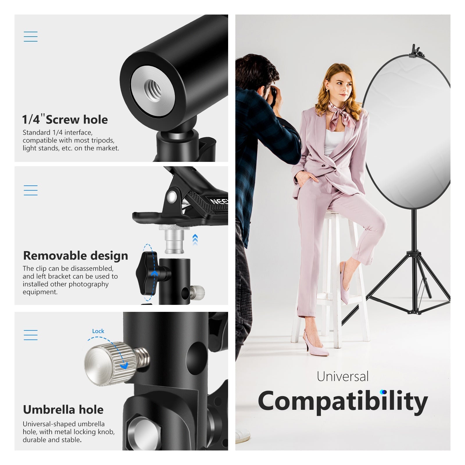 NEEWER Heavy Duty Metal Clamp Holder for Reflector