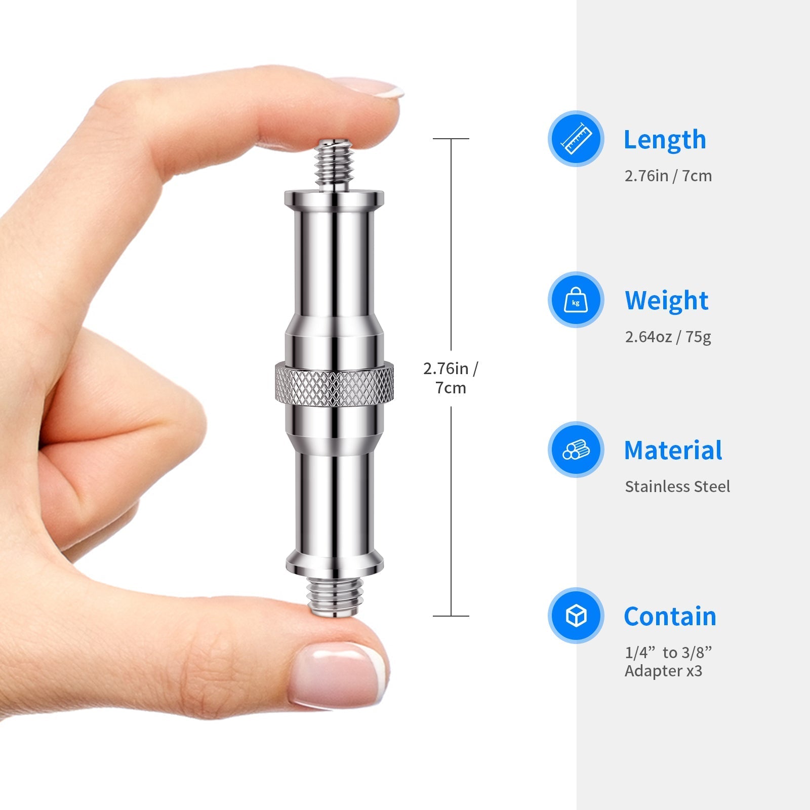 NEEWER ST23 3 Pack Standard 1/4” to 3/8” Metal Male Converter Threaded Screw Adapter