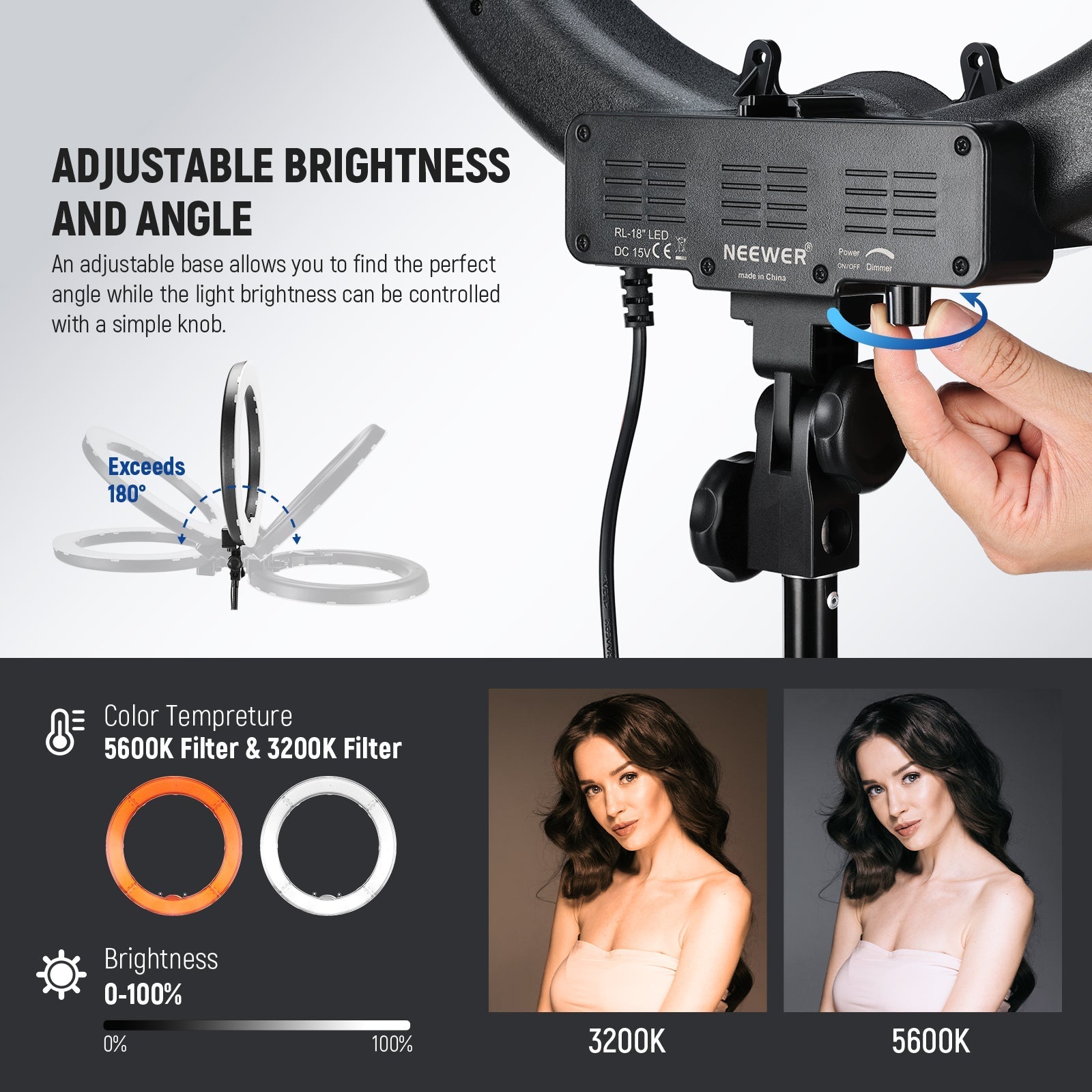 NEEWER RL-18 18 Inch 55W LED Ring Light Kit