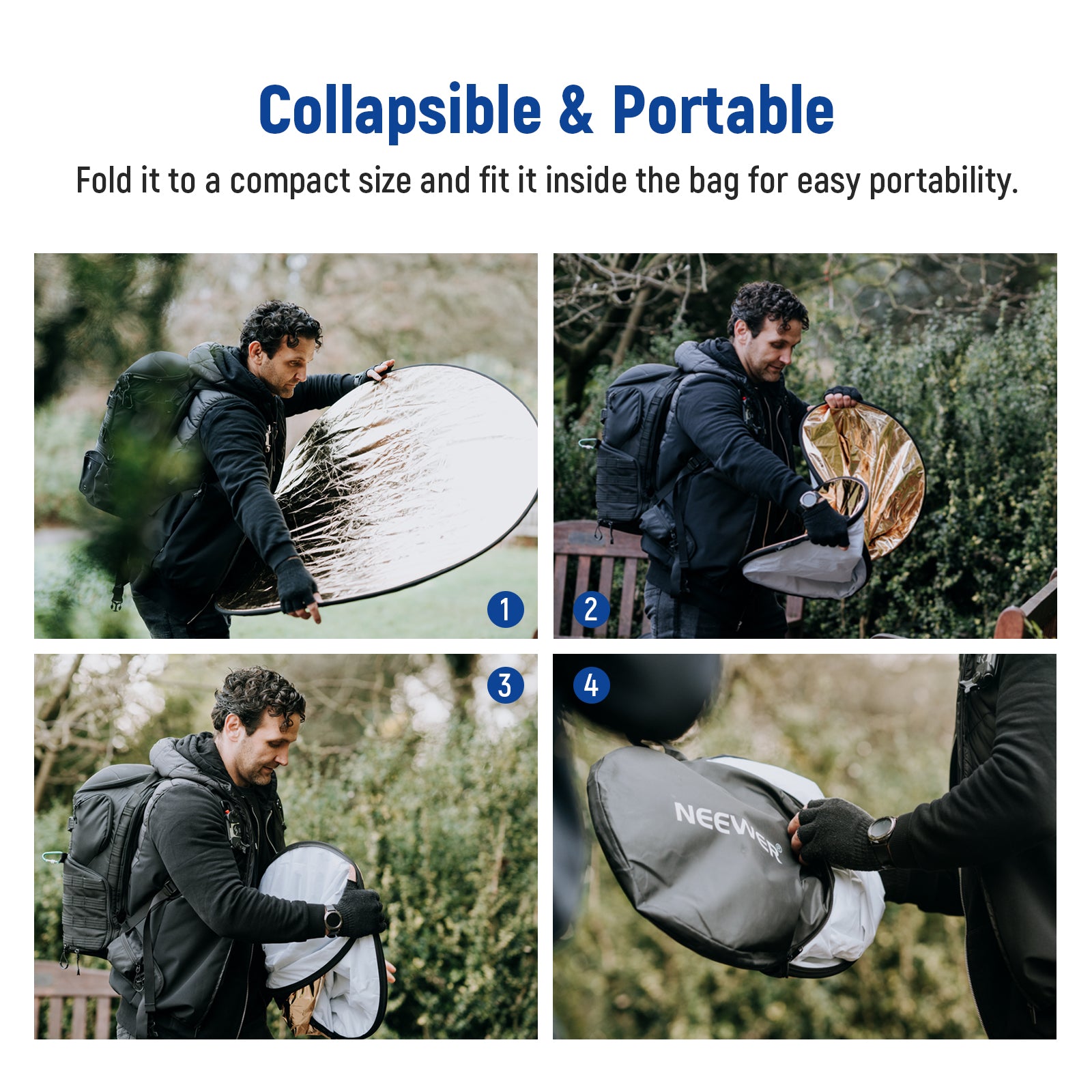 NEEWER 43”/110cm Light Reflector with Metal Clamp and Stand