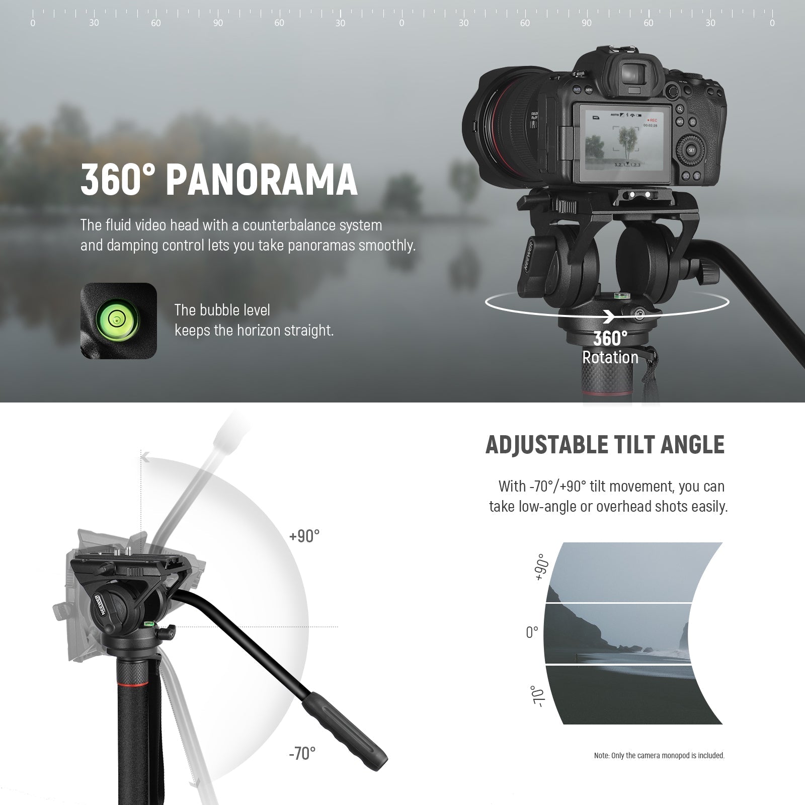NEEWER GM76 70.5" Professional Camera Monopod With Fluid Head