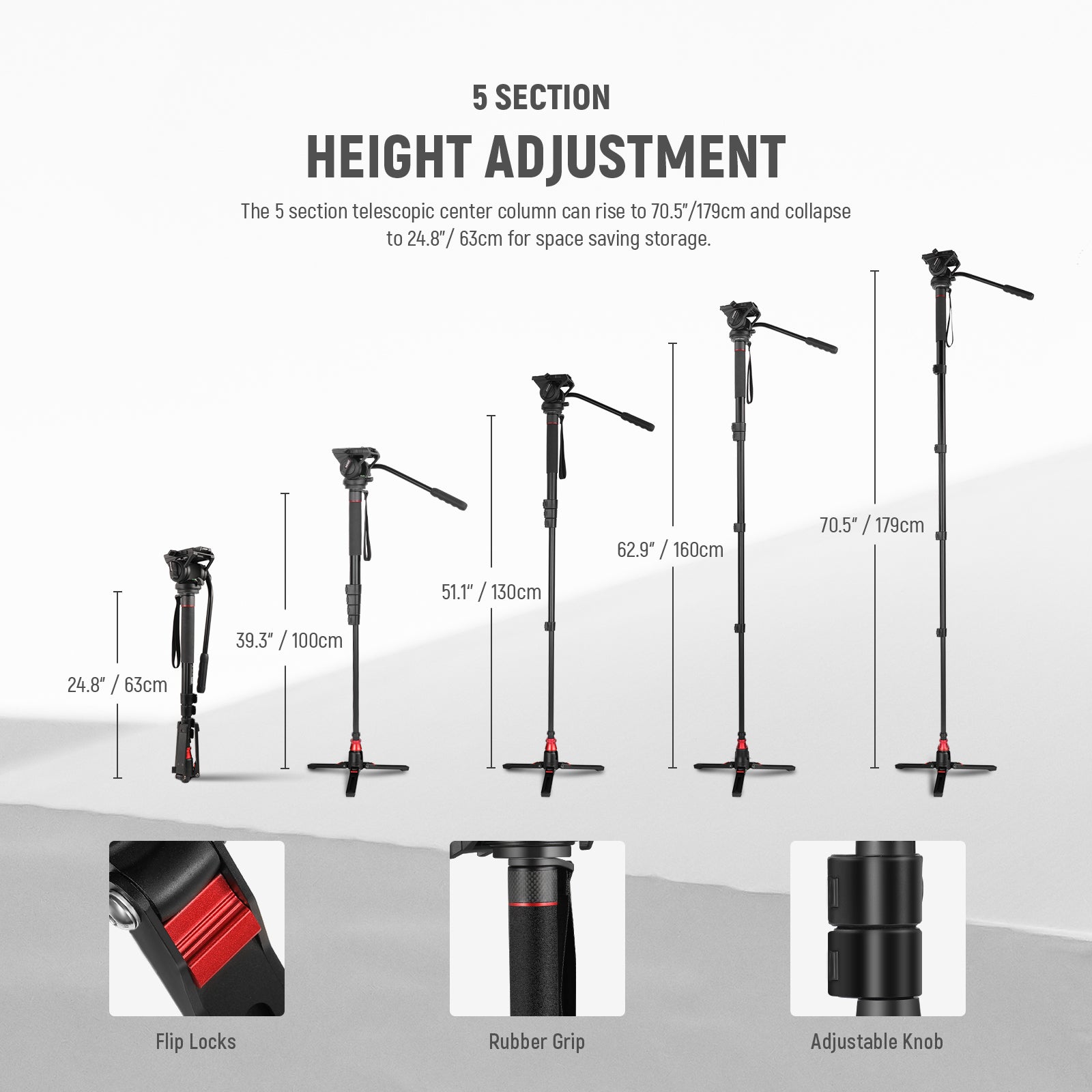NEEWER GM76 70.5" Professional Camera Monopod With Fluid Head