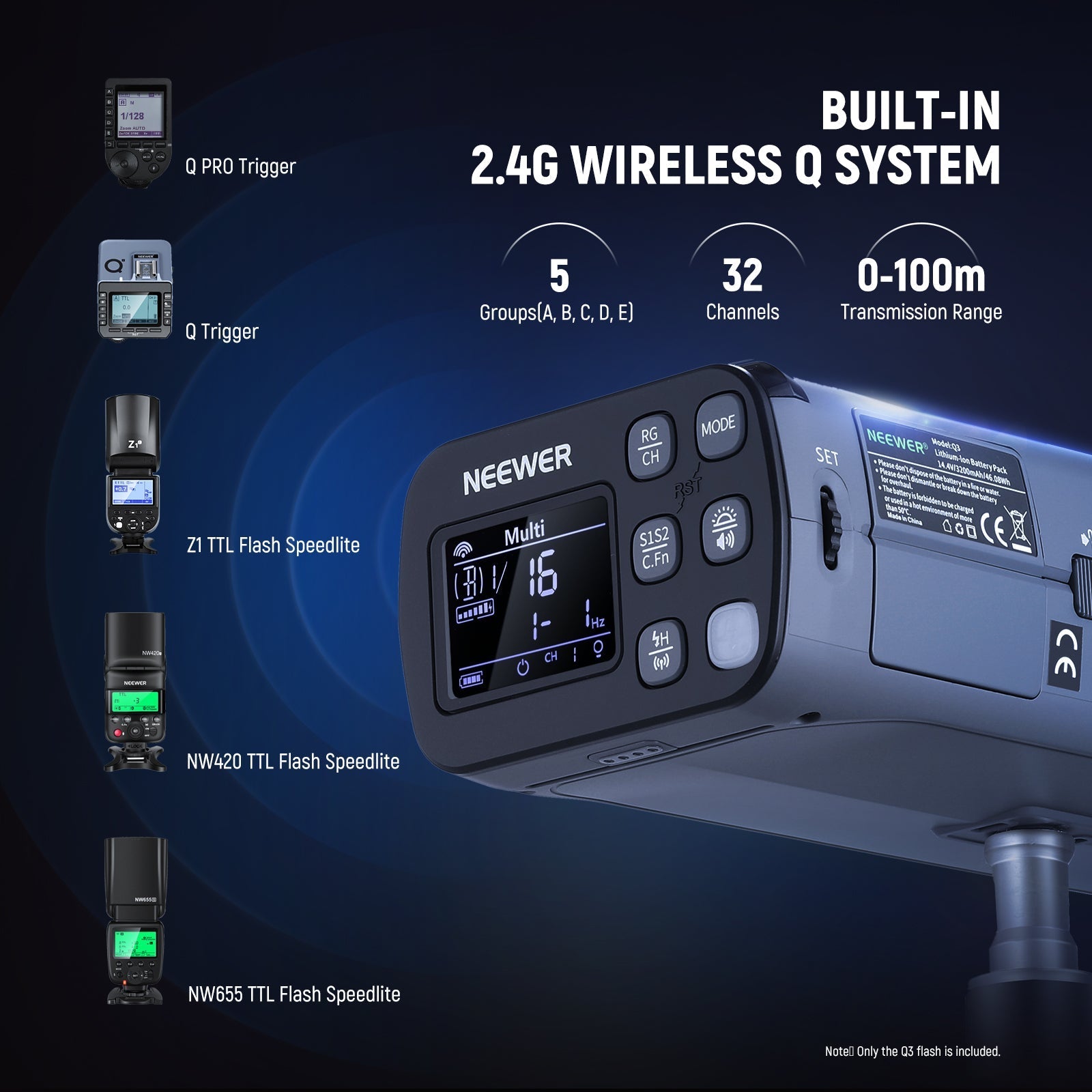 NEEWER Q3 200Ws 2.4G TTL Flash