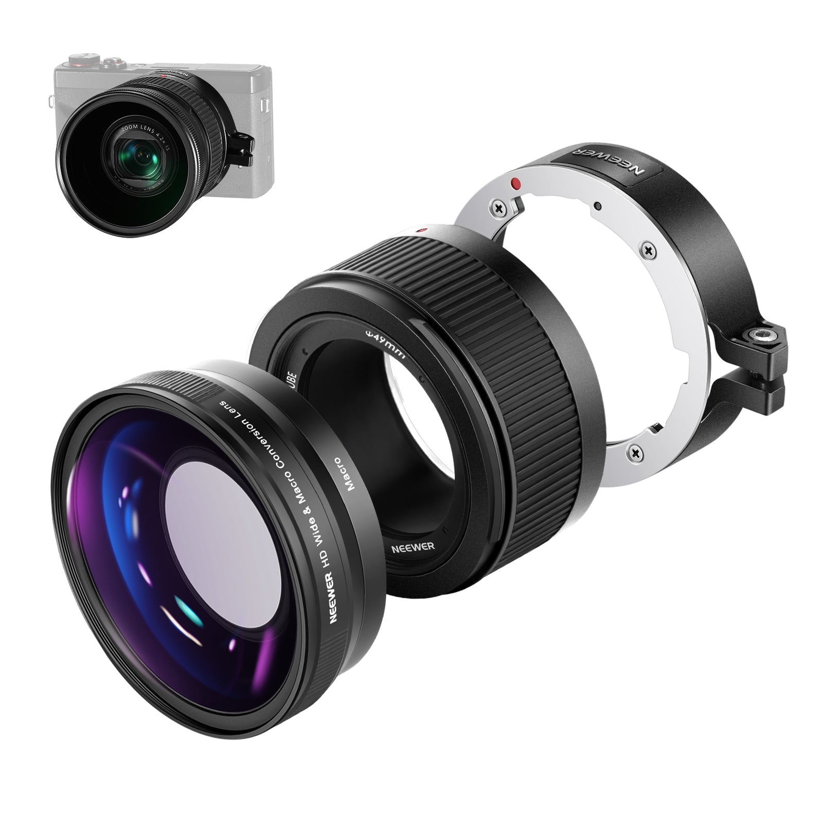 NEEWER LS-24 2 in 1 Wide Angle & 10x Macro Additional Lens for Canon G7X Mark III