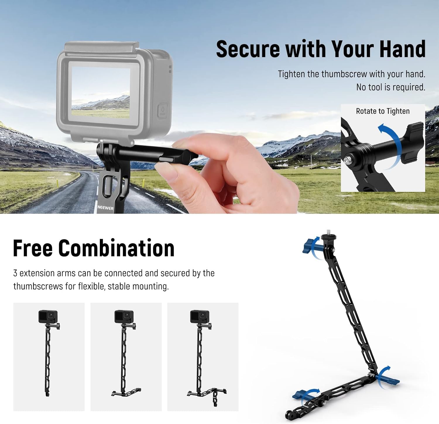 NEEWER Aluminum Alloy Extension Arm (11.8”/6.5”/3.3”) Set