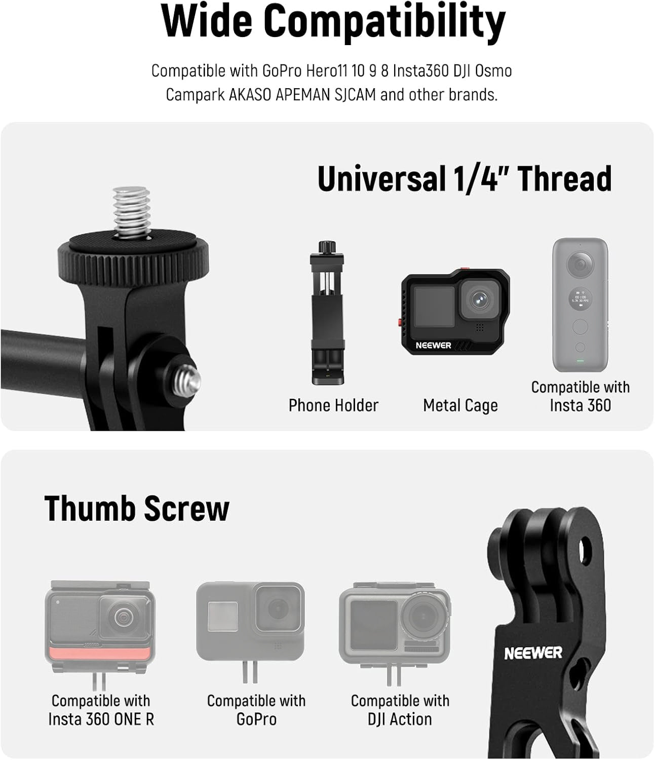 NEEWER Aluminum Alloy Extension Arm (11.8”/6.5”/3.3”) Set