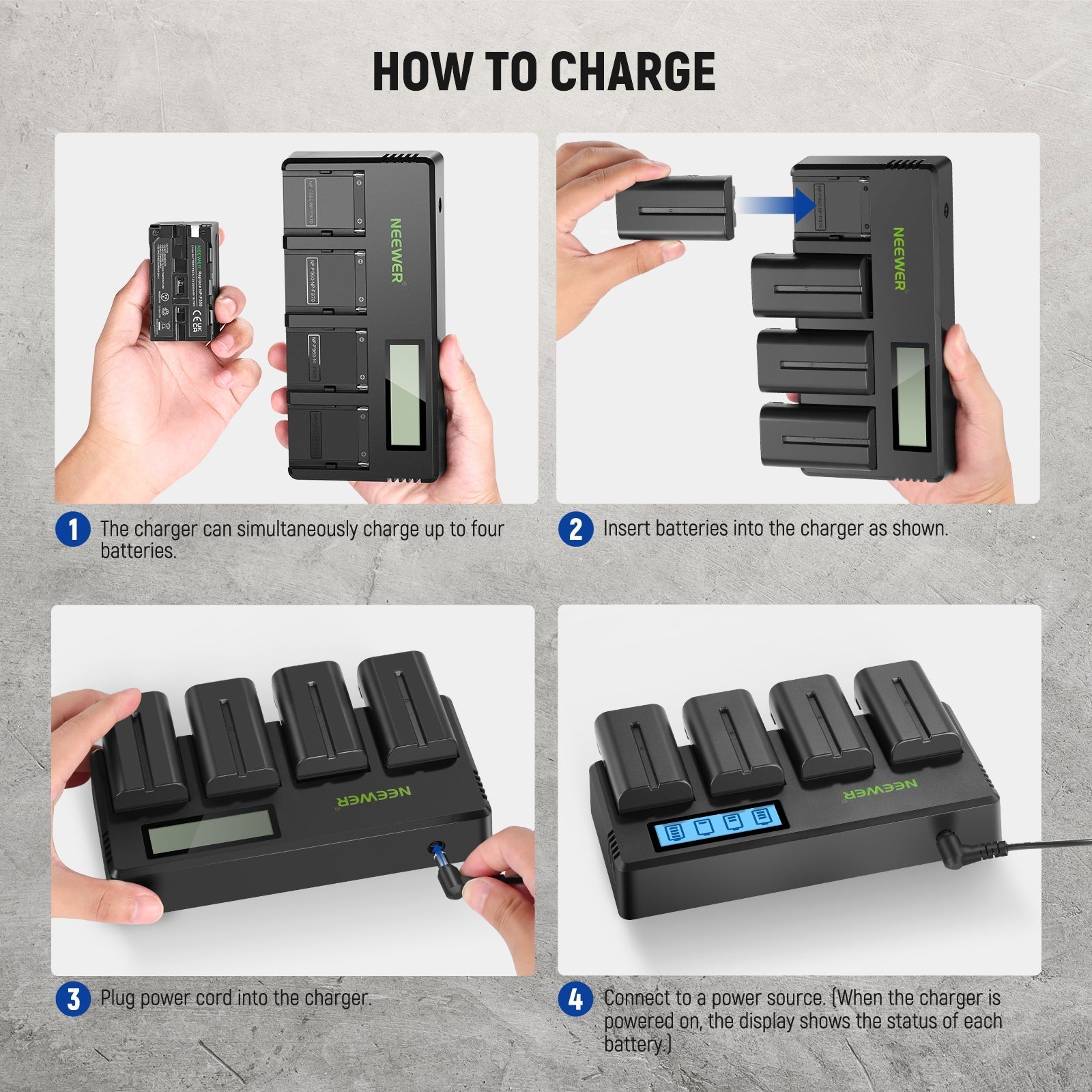 NEEWER 4 Pack NP-F550 2600mAh Sony Replacement Batteries