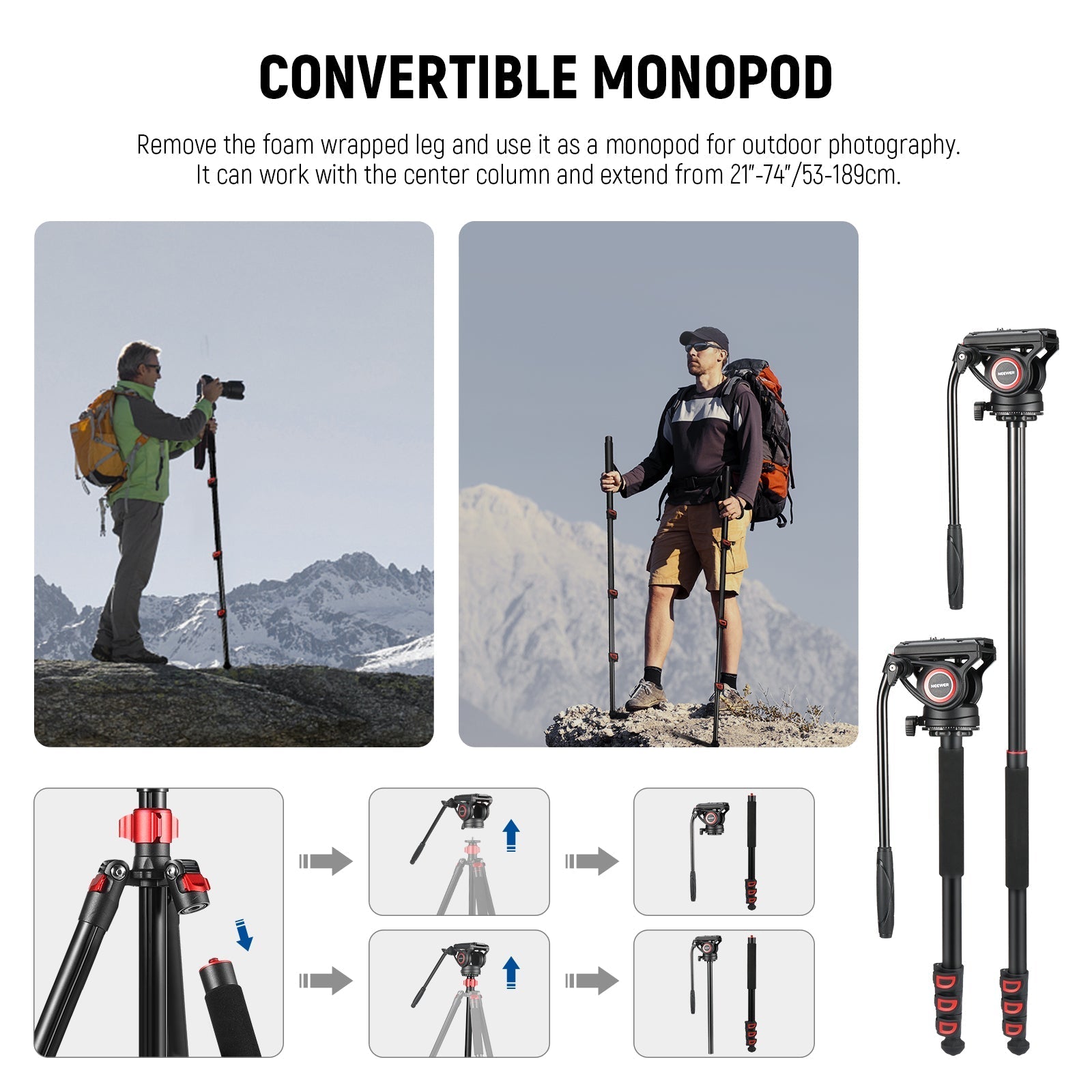 NEEWER TP72A 72" Fluid Head Video Tripod Monopod