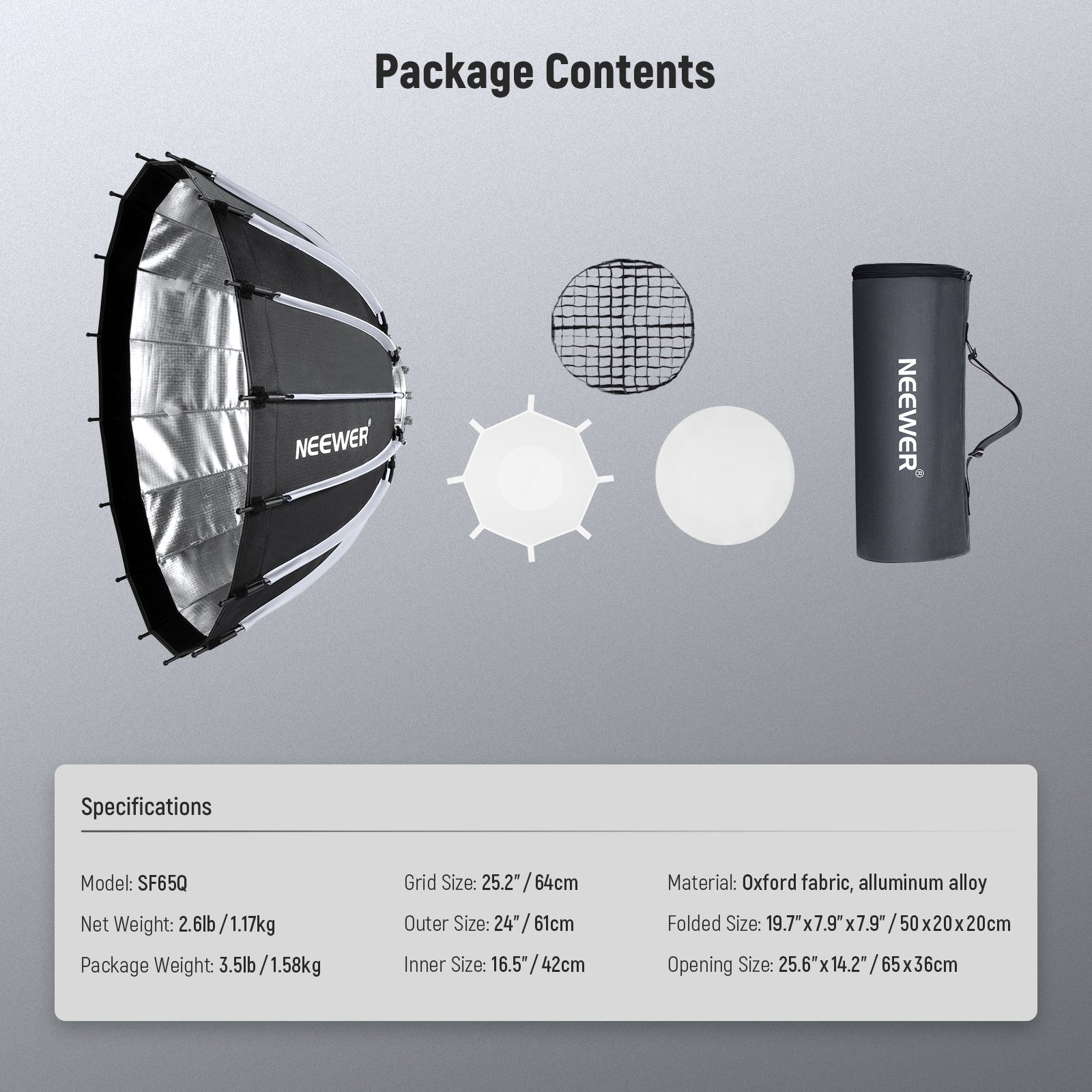 NEEWER 65CM/85CM/120CM Parabolic Softbox