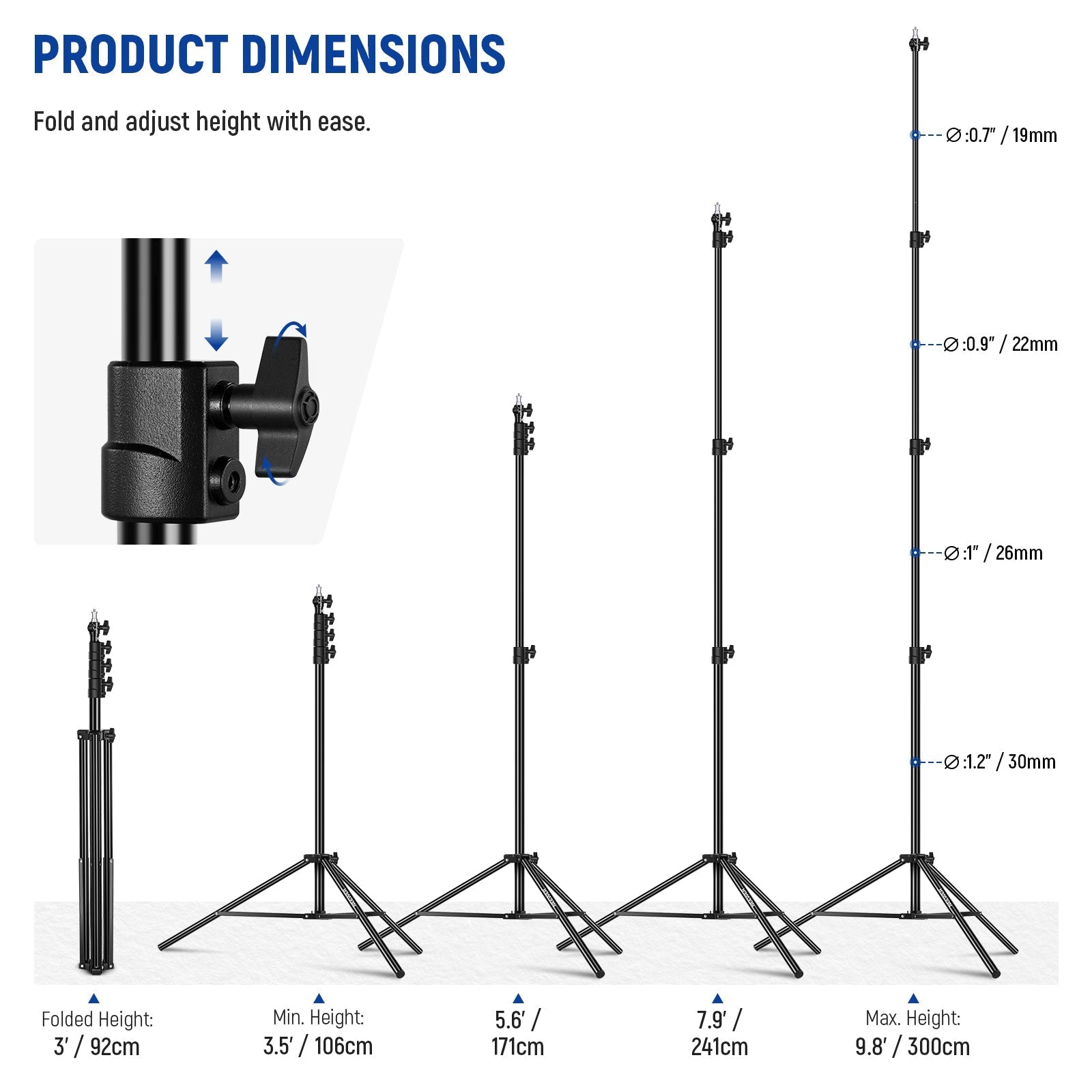 NEEWER ST-300AC 300cm Heavy Duty Air Cushioned Light Stand