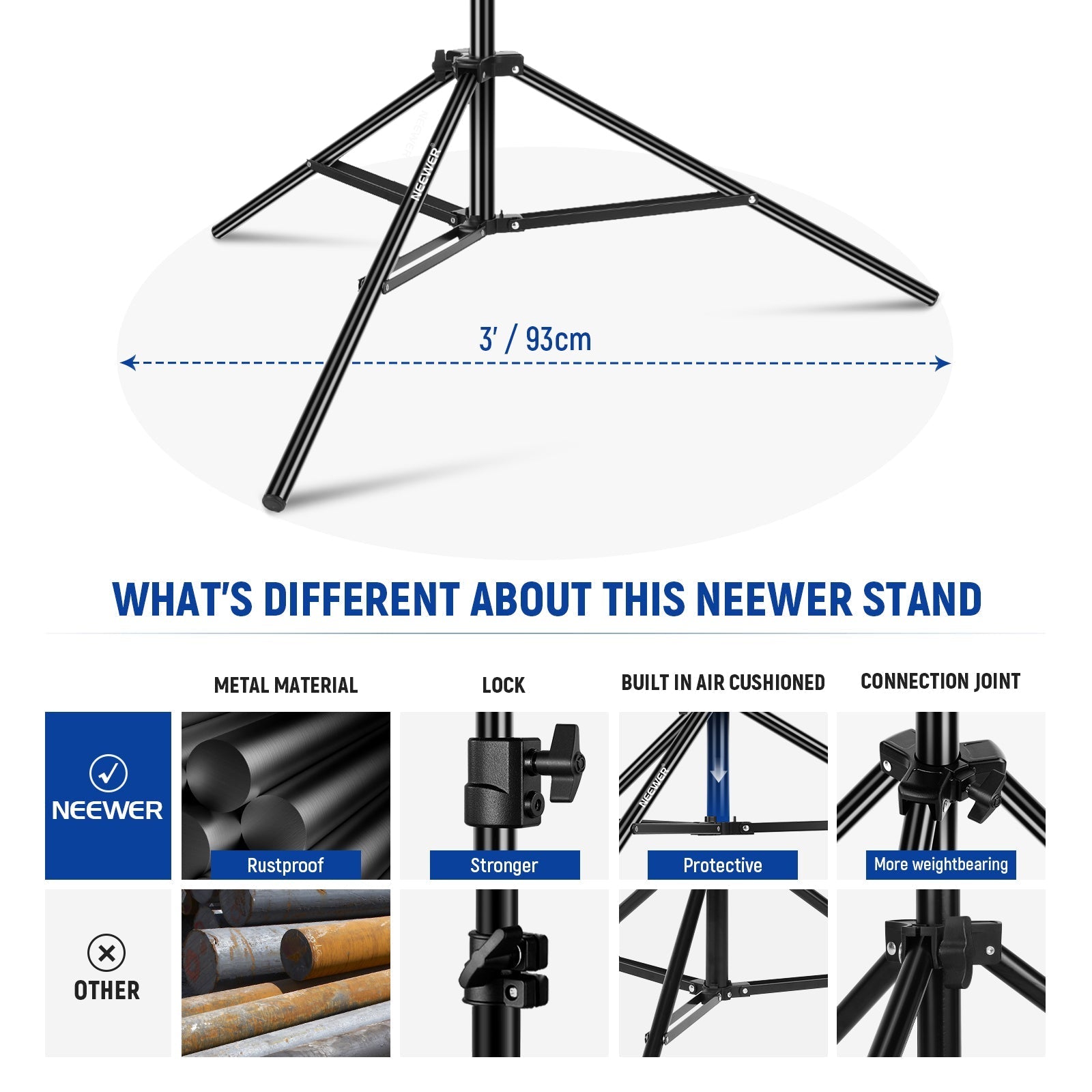 NEEWER ST-300AC 300cm Heavy Duty Air Cushioned Light Stand