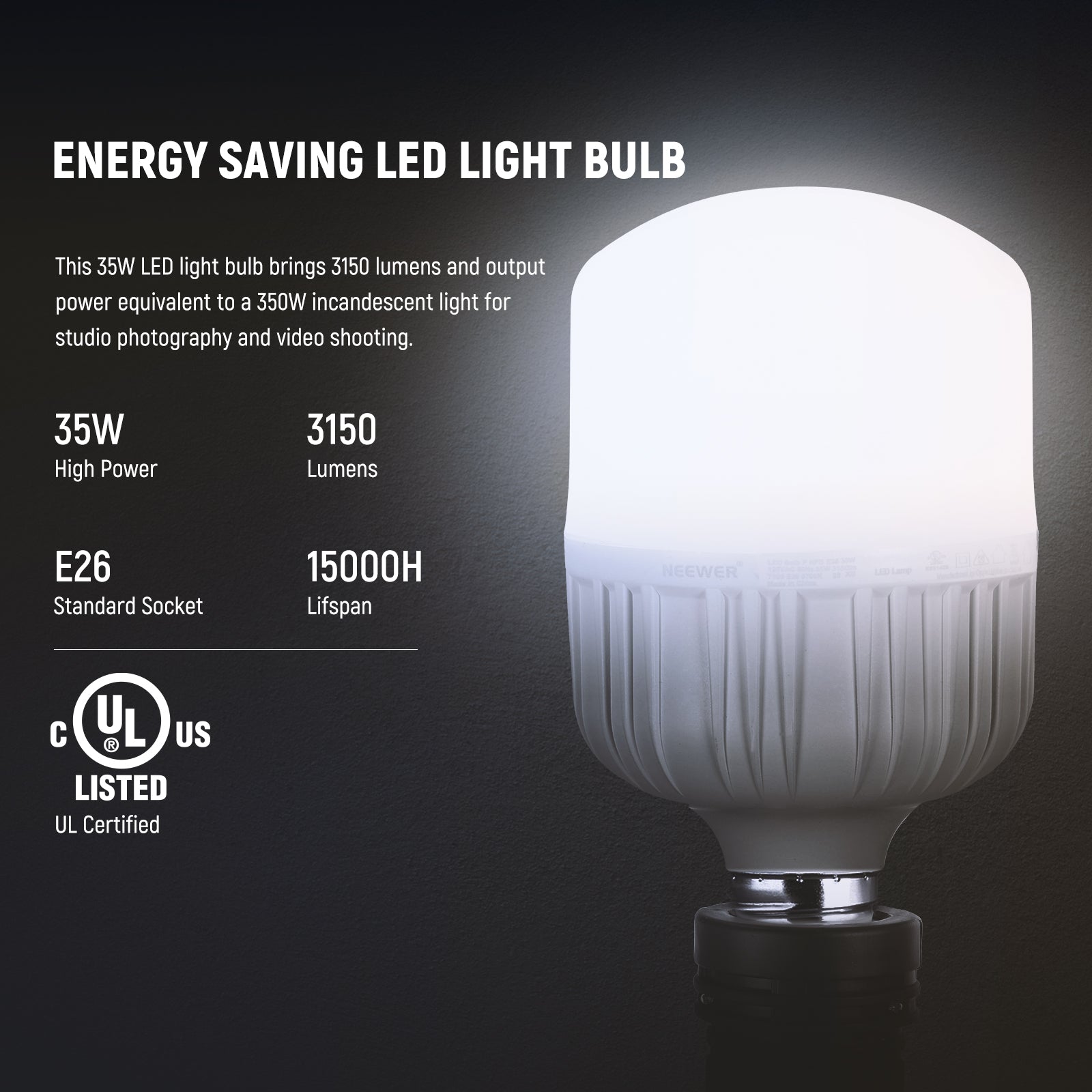NEEWER T100 2 Packs E26 35W LED Light Bulbs