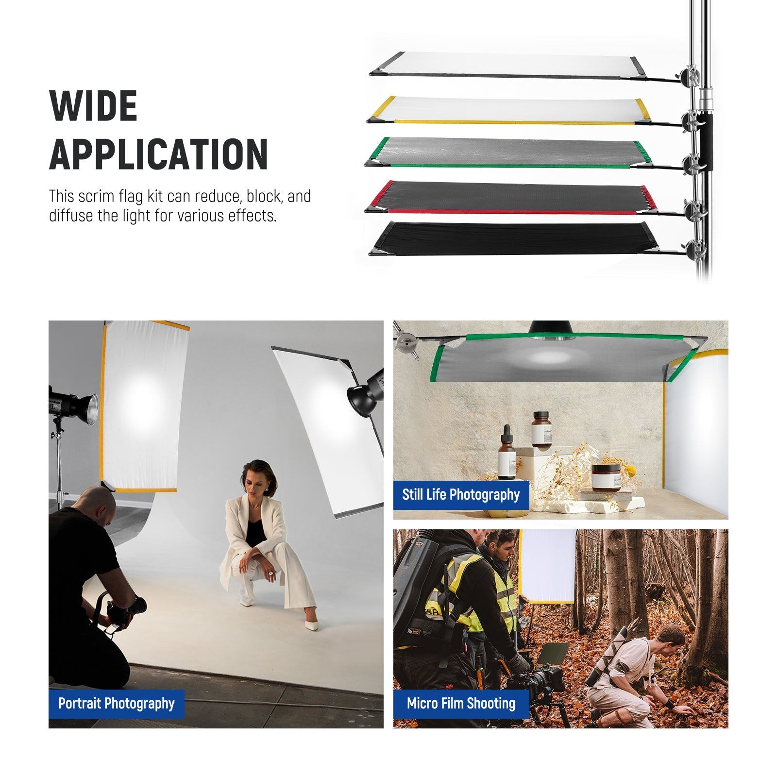 NEEWER 5 in 1 Photography Foldable Scrim Flag Kit