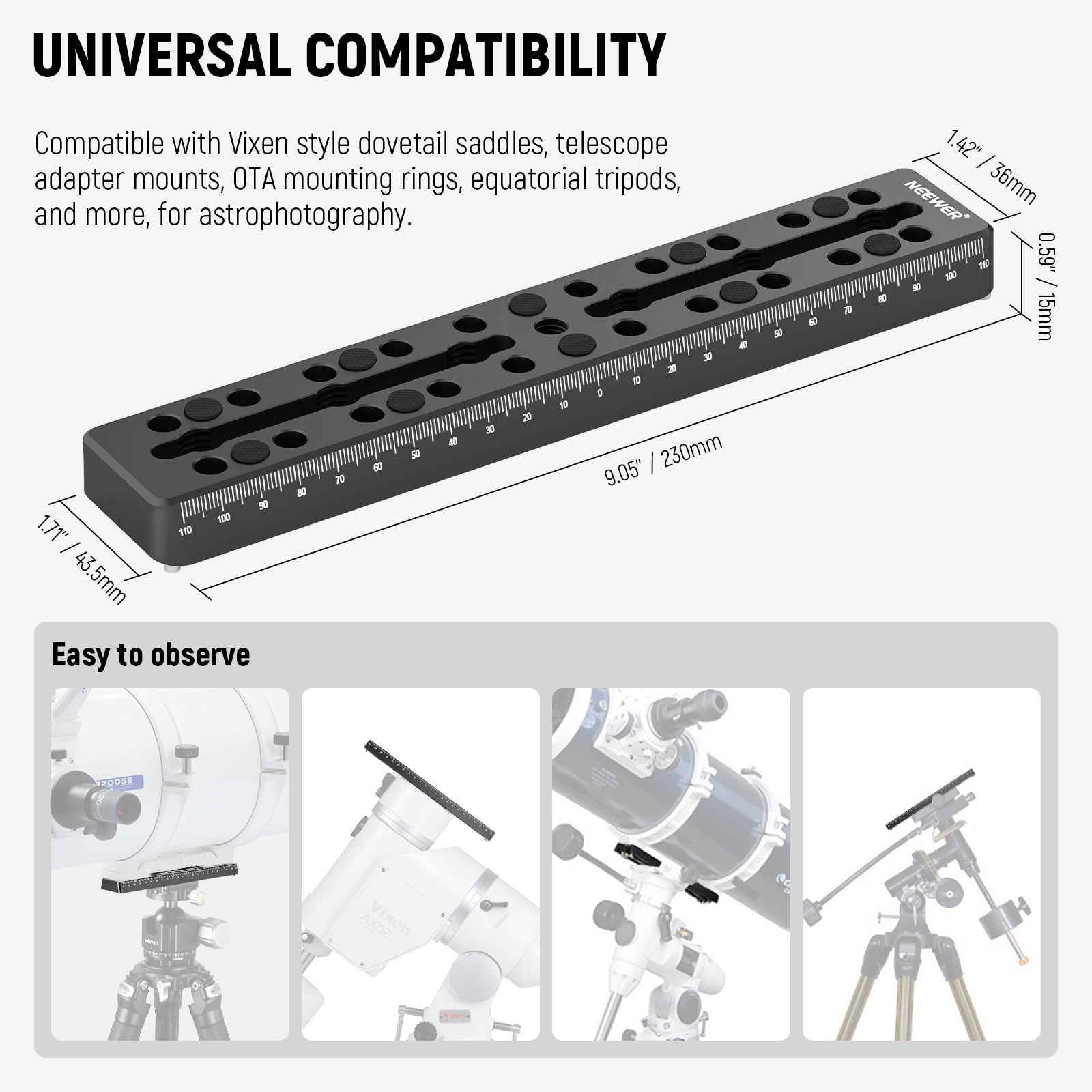 NEEWER QR003 9"/230mm Rail Bar Vixen Style Dovetail Plate