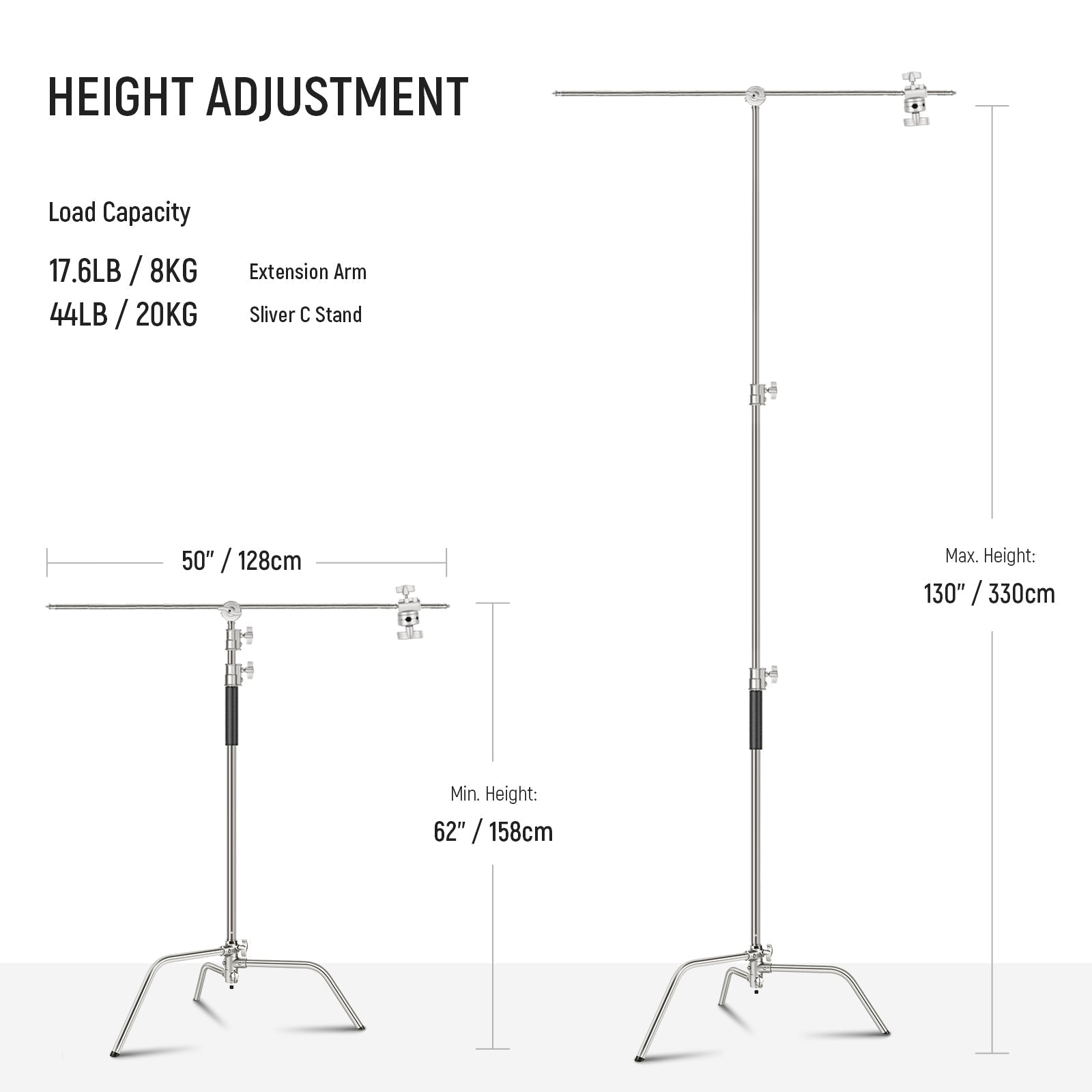 NEEWER Pro 330cm Stainless Steel C Stand with Boom Arm