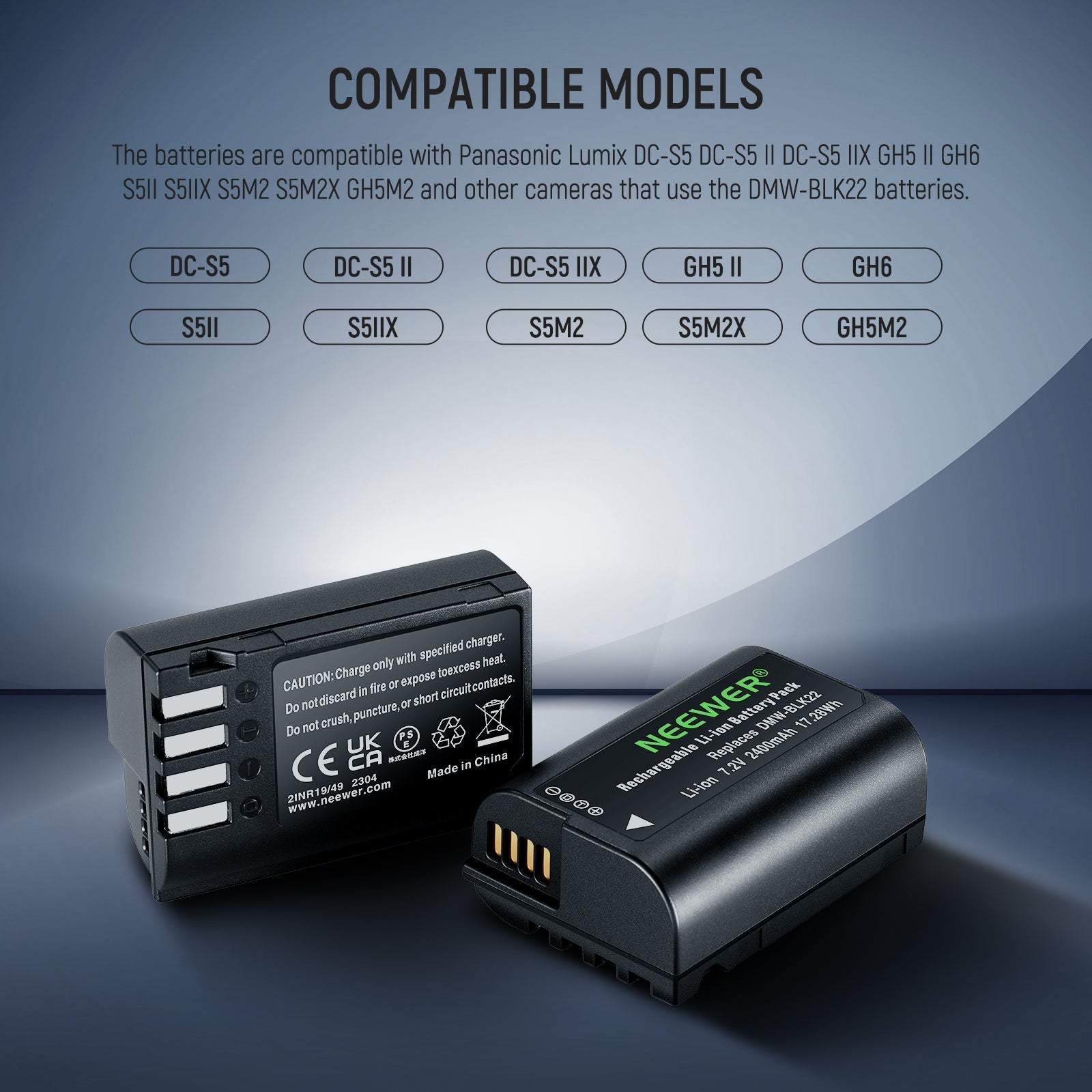 NEEWER Replacement Battery and Charger Set for DMW-BLK22