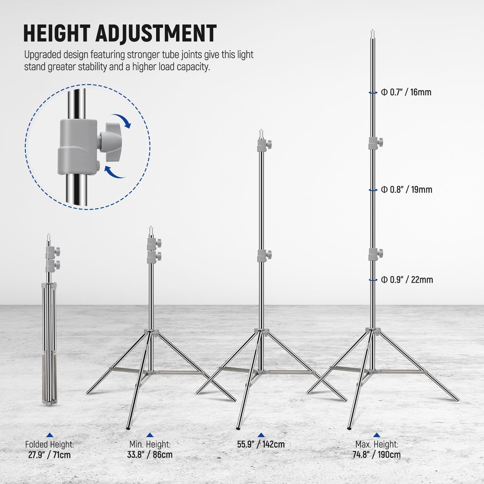 NEEWER ST-190SS Upgraded 190cm Stainless Steel Light Stand