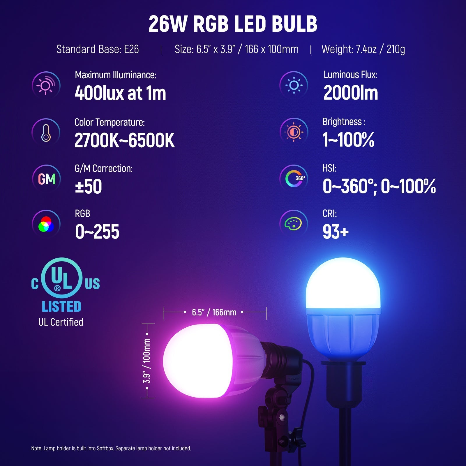 NEEWER NK800 24"x24"/60x60cm RGB Softbox Lighting Kit with App Control