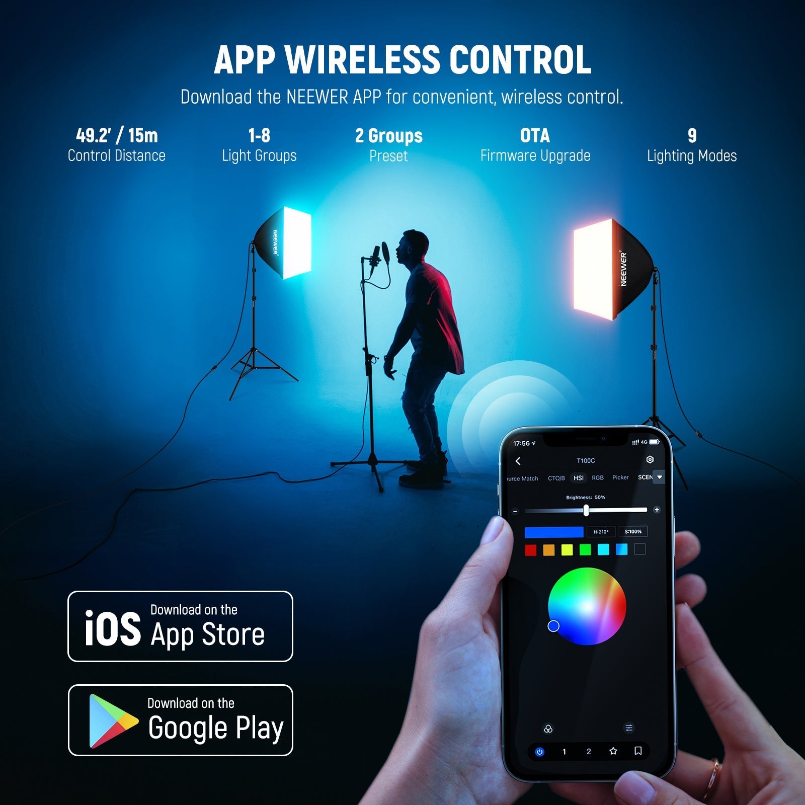 NEEWER NK800 24"x24"/60x60cm RGB Softbox Lighting Kit with App Control