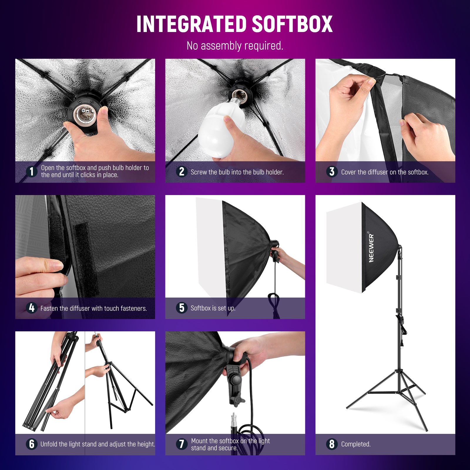NEEWER NK800 24"x24"/60x60cm RGB Softbox Lighting Kit with App Control